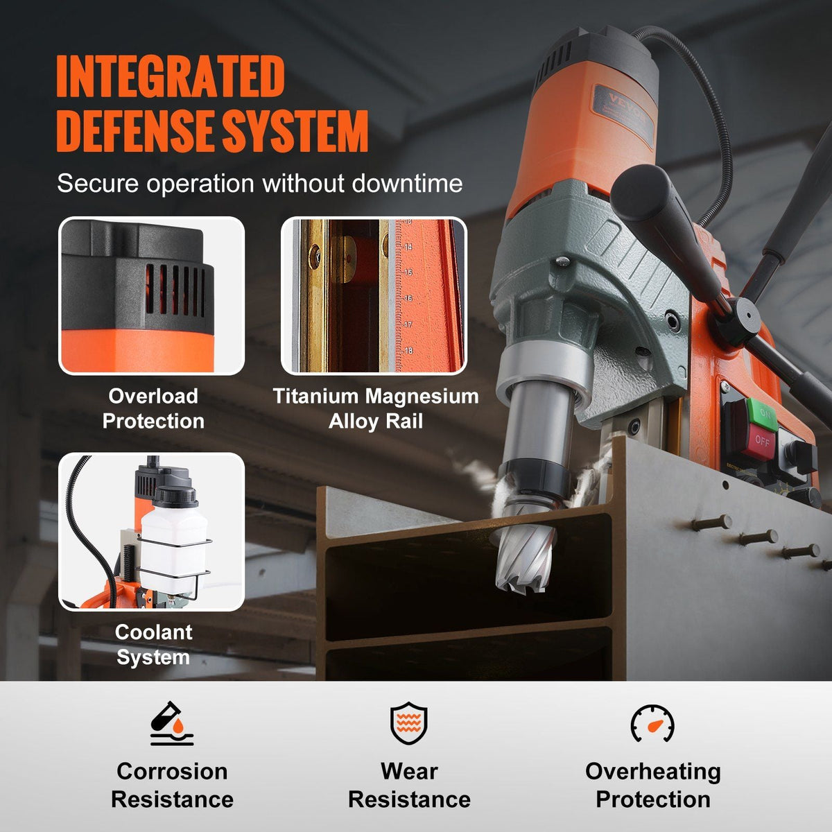 Magnetic Drill, 1450W 2" Boring Diameter, 12800N Portable Electric Mag Drill Press, with Variable Speed, 800 RPM Drilling Machine for any Surface Home Improvement Industry Railway