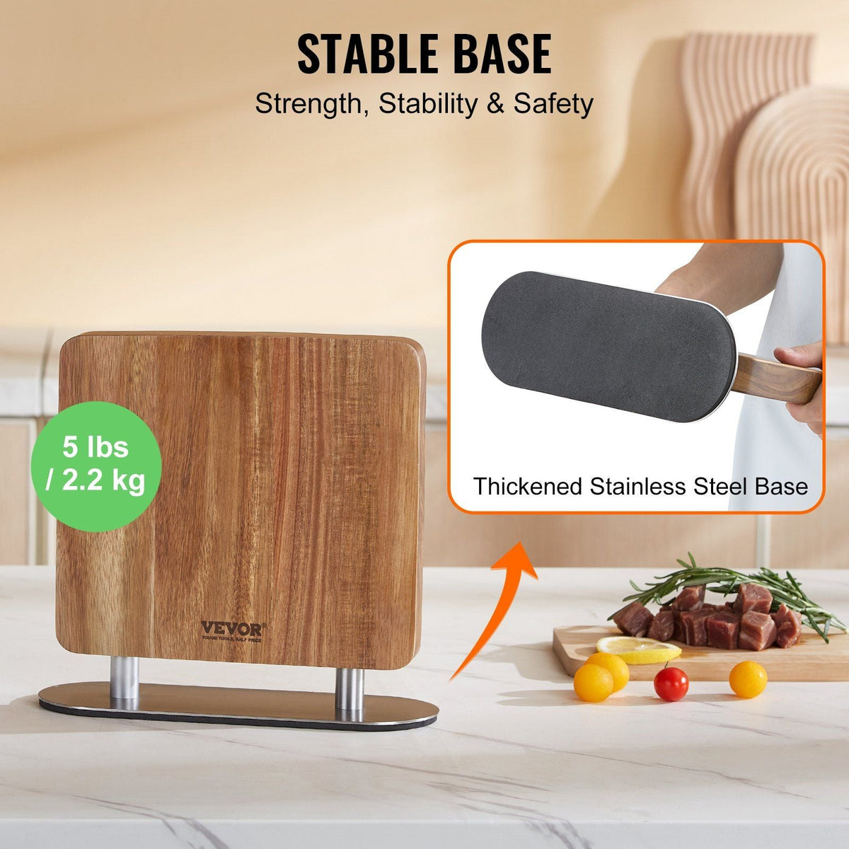 Magnetic Knife Block, 10 inch Home Kitchen Knife Holder, Double Sided Magnetic Knife Stand, Multifunctional Storage Acacia Wood Knives Rack, Cutlery Display Organizer for Knives, Utensils, Tools