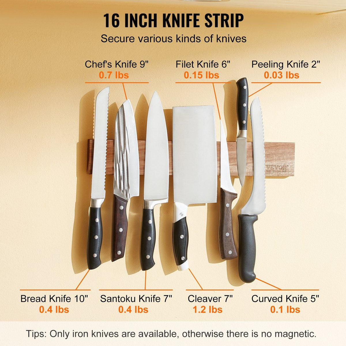 Magnetic Knife Holder with Enhanced Strong Magnet, 16" No Drilling Knife Strips Organizer for Wall, Multifunctional Storage Acacia Wood Knives Rack, Knife Bar for Kitchen Knives, Utensils, Tools