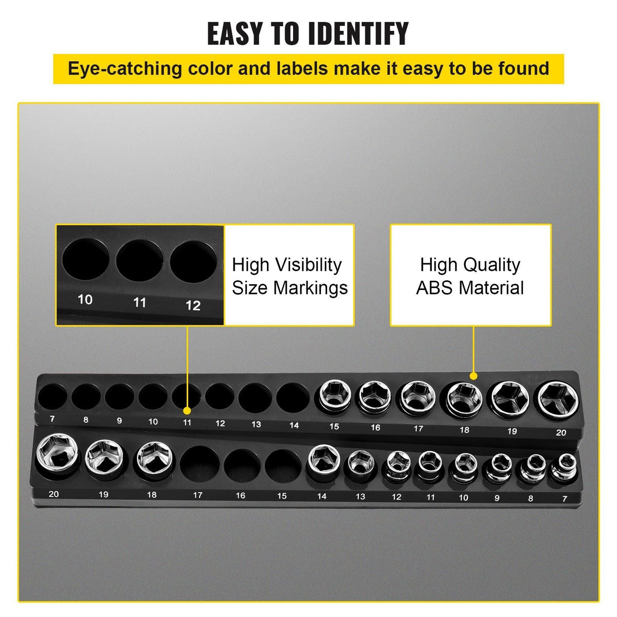 Magnetic Socket Organizer Socket Holder 3 pcs 1/2, 3/8, 1/4-in Metric Black