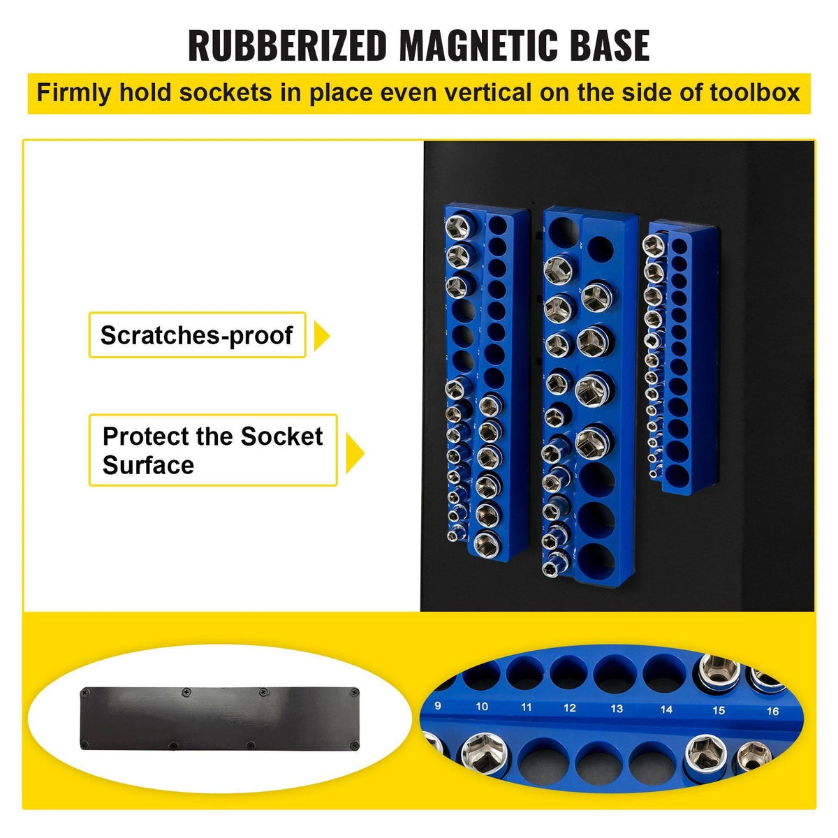 Magnetic Socket Organizer Socket Holder 3 pcs 1/2, 3/8, 1/4-in Metric Blue
