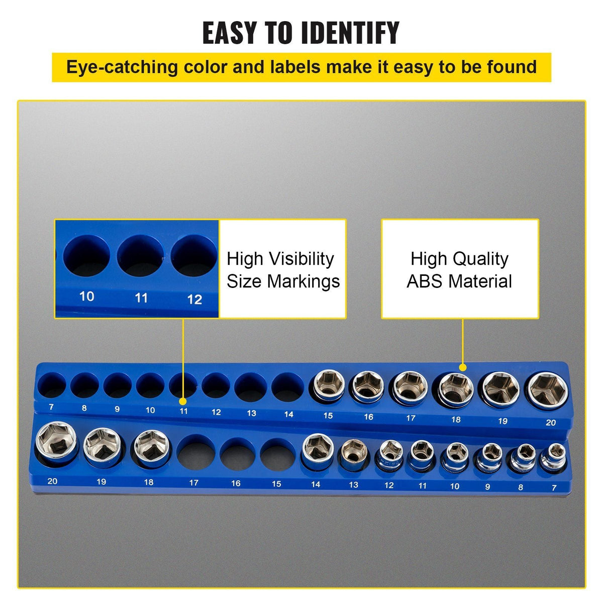 Magnetic Socket Organizer Socket Holder 3 pcs 1/2, 3/8, 1/4-in Metric Blue