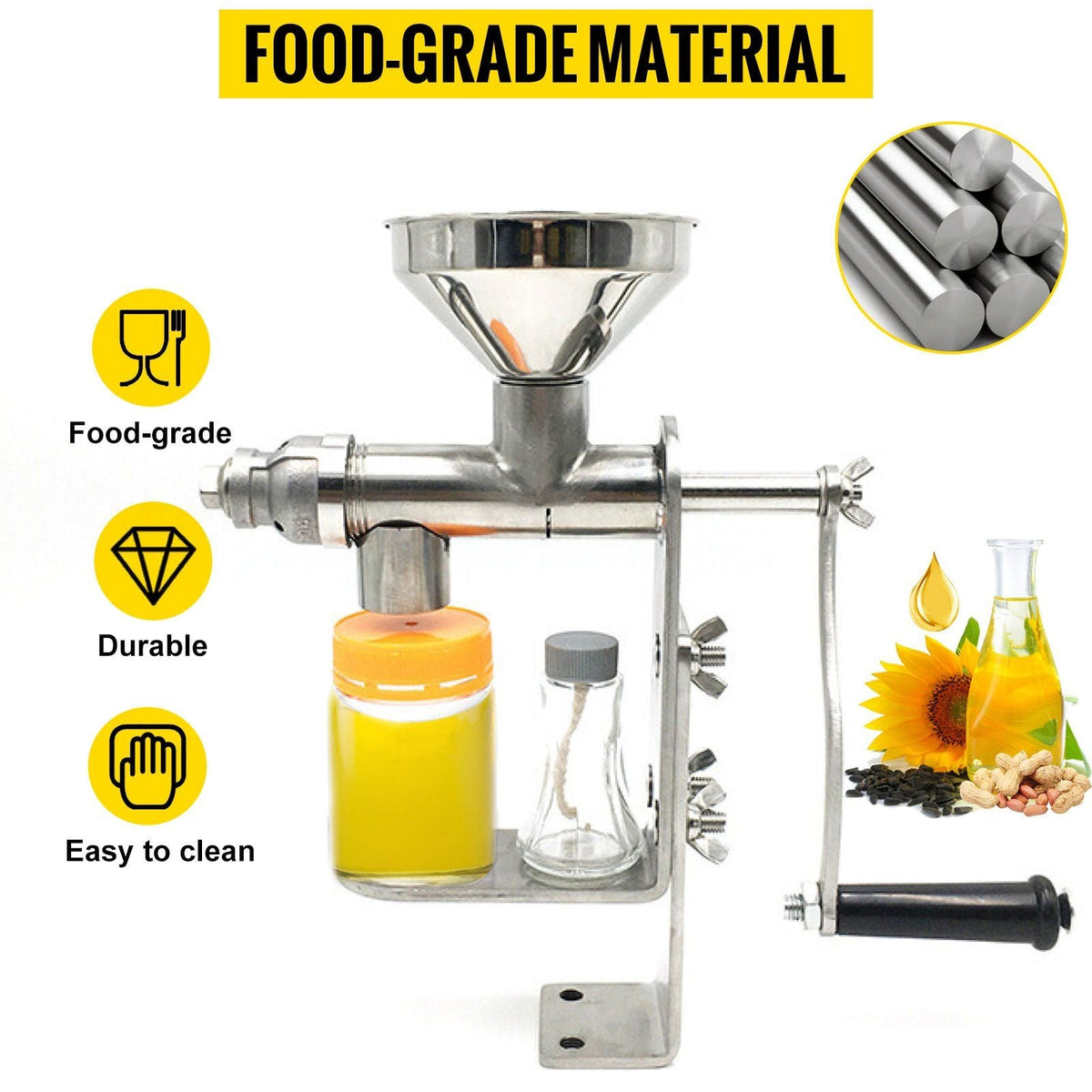 Manual Oil Press Stainless Steel Oil Press Machine Nut and Seed Oil Press Household