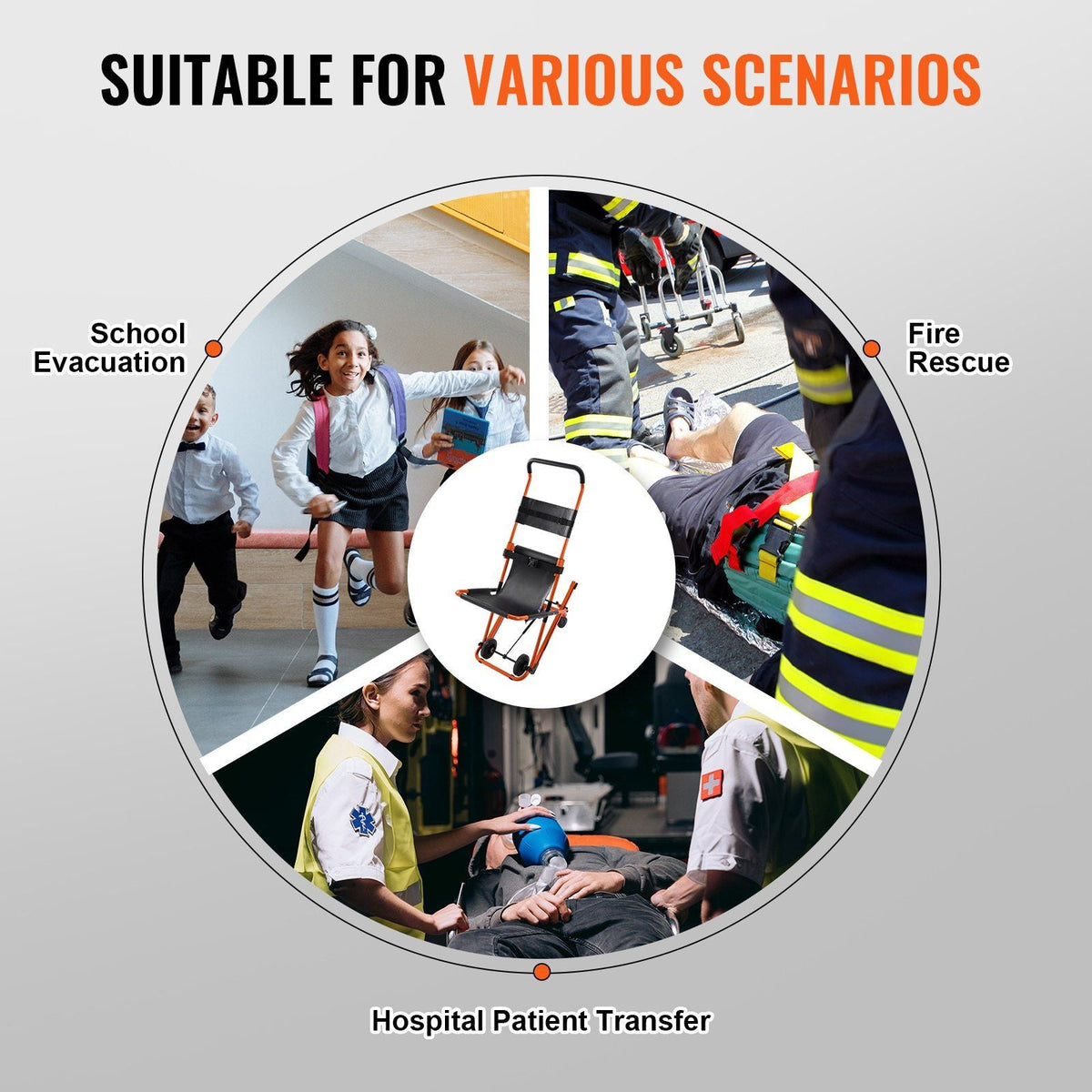 Manual Stair Chair, 350 lbs Load Capacity, Foldable Emergency Stair Wheelchair with 4 Wheels, Portable Transport Stair Chair Ambulance Firefighter Evacuation Use for Elderly, Disabled Transfer