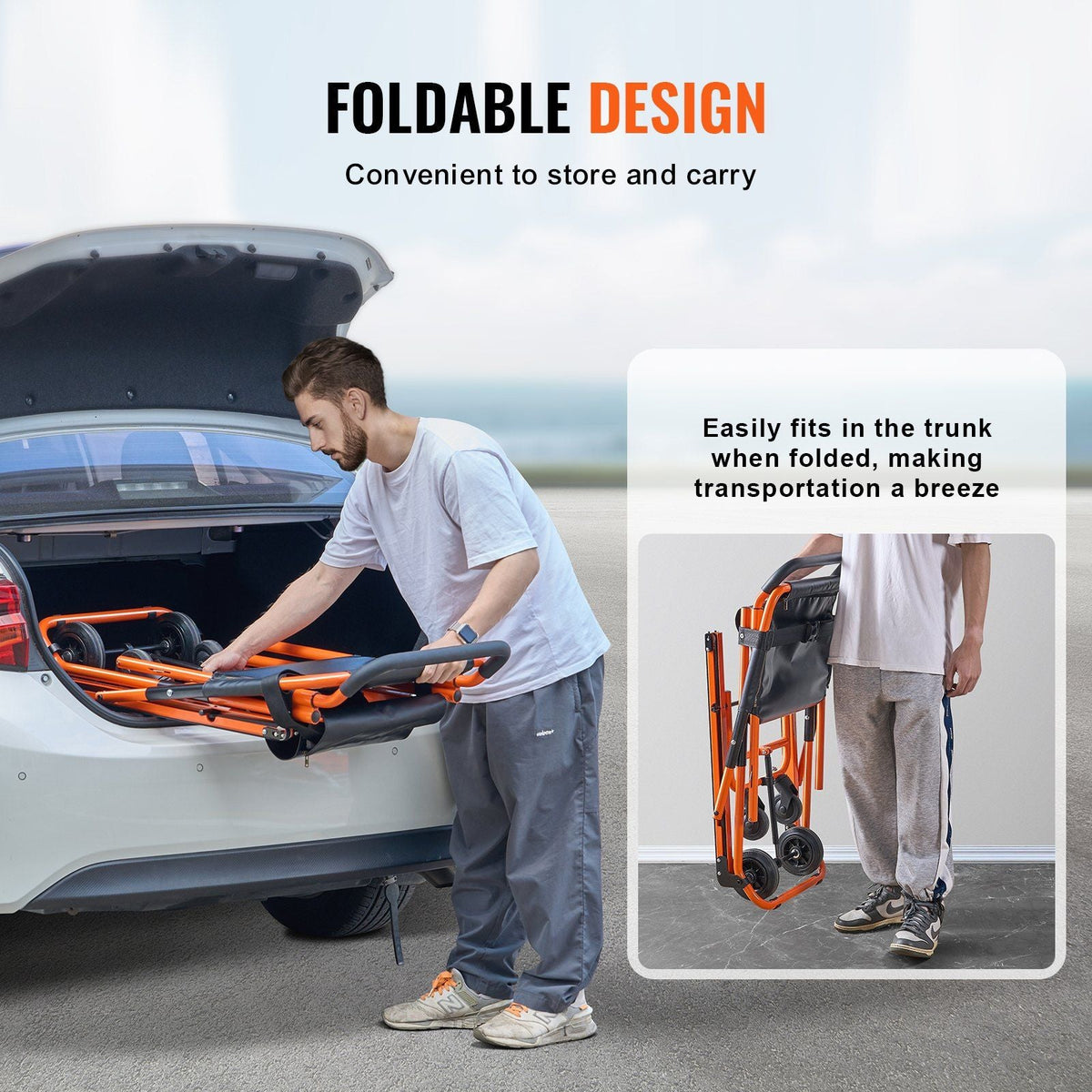 Manual Stair Chair, 350 lbs Load Capacity, Foldable Emergency Stair Wheelchair with 4 Wheels, Portable Transport Stair Chair Ambulance Firefighter Evacuation Use for Elderly, Disabled Transfer