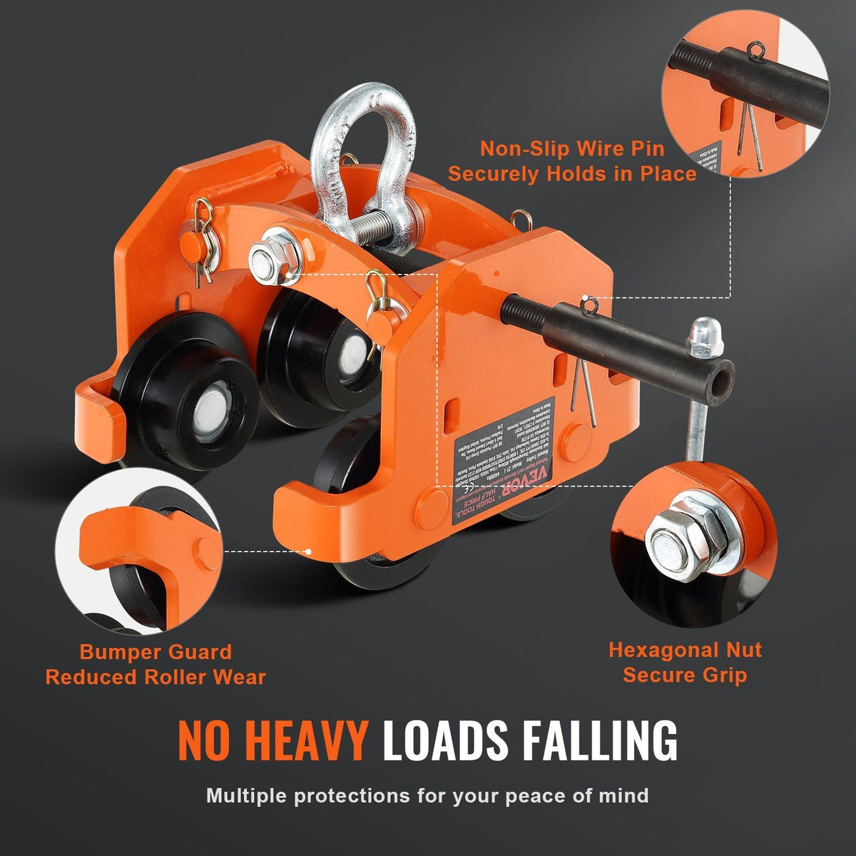 Manual Trolley, 4400 lbs/2 Ton Load Capacity, Push Beam Trolley with Dual Wheels, Adjustable for I-Beam Flange Width 2.8" to 6.7", Heavy Duty Alloy Steel Garage Hoist for Straight Curved I Beam