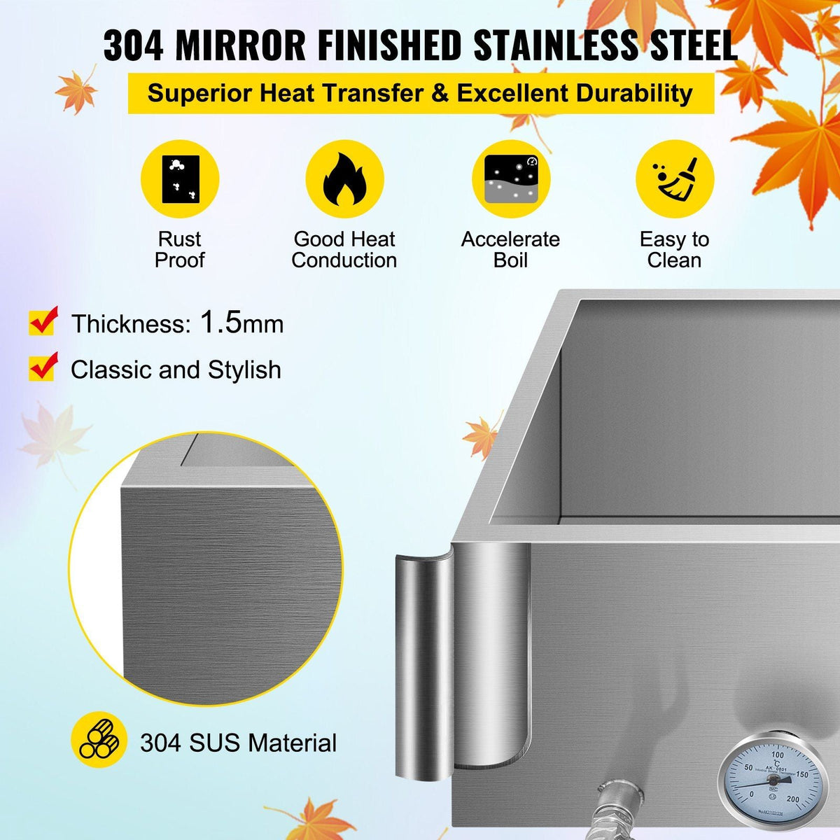 Maple Syrup Evaporator Pan 30x16x19 Inch Stainless Steel Maple Syrup Boiling Pan with Valve and Thermometer and Feed Pan for Boiling Maple Syrup