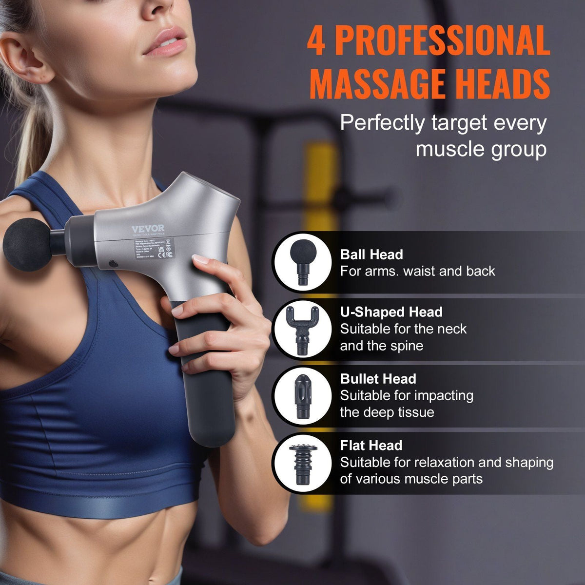 Massage Gun Deep Tissue, Percussion Muscle Massager for Athletes - with 6 Speed Levels & 4 Massage Heads, 12V 2500mAh Batteries, Handheld Electric Massage Gun for Pain Relief, Muscle Relaxation