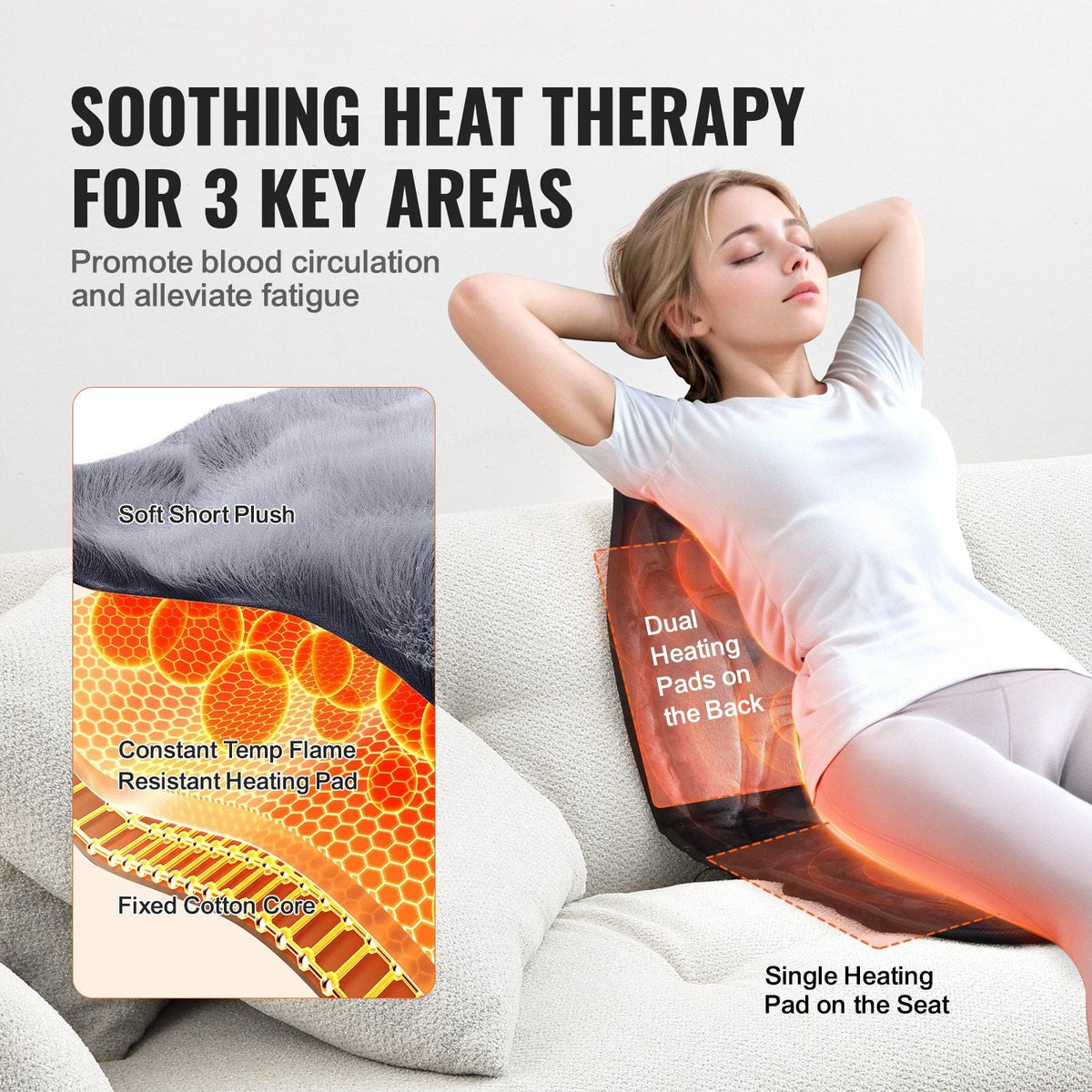 Massage Seat Cushion with Heat, 10 Vibration Motor Seat Massage Pad, Vibrating Massage Chair Mat with 5 Modes & 4 Intensities, 3 Heating Pads for Home Office, Fatigue Relief for Back, Hip, Thigh