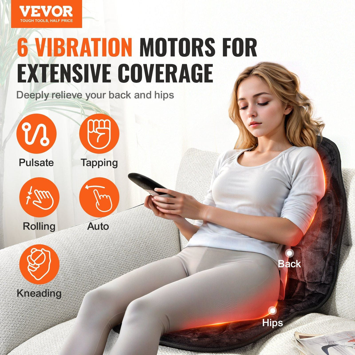 Massage Seat Cushion with Heat, 6 Vibration Motors Seat Massage Pad, Vibrating Massage Chair Mat with 5 Mode & 4 Intensities, 2 Heating Pads for Home Office, Fatigue Stress Relief for Back, Hips