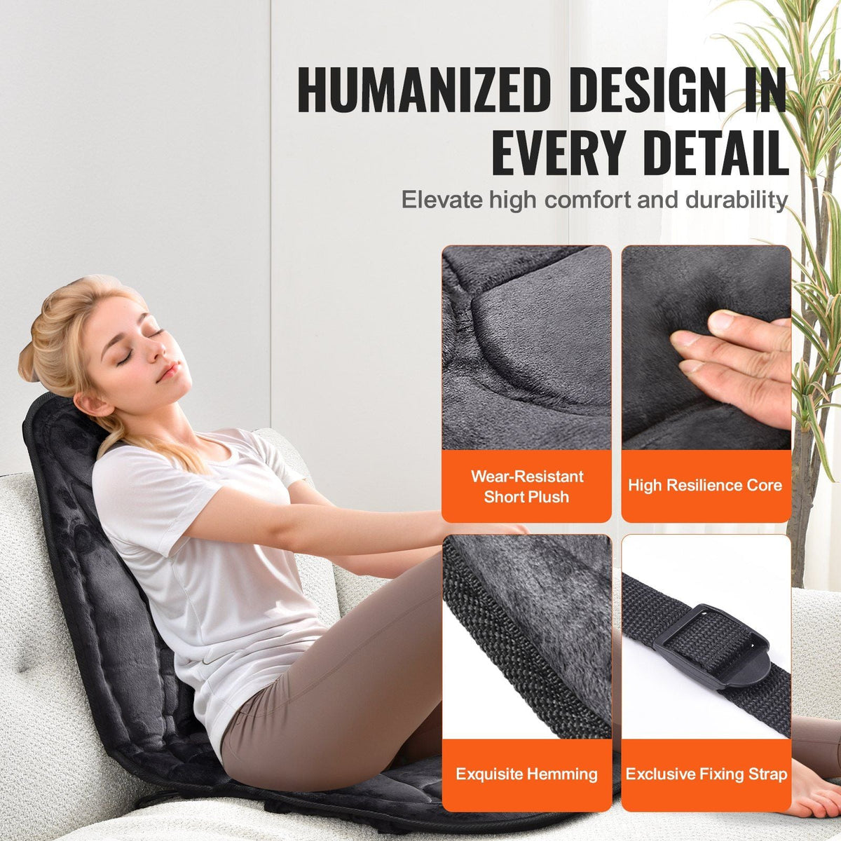 Massage Seat Cushion with Heat, 6 Vibration Motors Seat Massage Pad, Vibrating Massage Chair Mat with 5 Mode & 4 Intensities, 2 Heating Pads for Home Office, Fatigue Stress Relief for Back, Hips