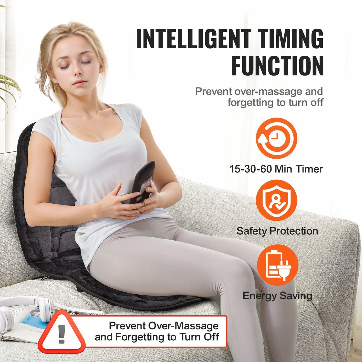Massage Seat Cushion with Heat, 6 Vibration Motors Seat Massage Pad, Vibrating Massage Chair Mat with 5 Mode & 4 Intensities, 2 Heating Pads for Home Office, Fatigue Stress Relief for Back, Hips