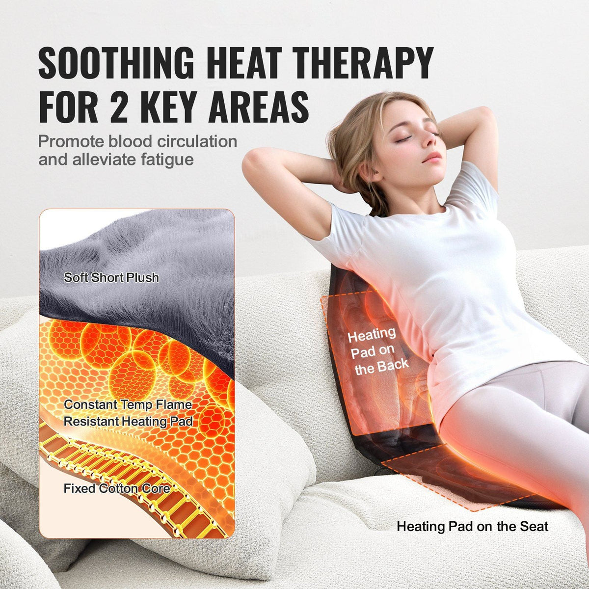Massage Seat Cushion with Heat, 6 Vibration Motors Seat Massage Pad, Vibrating Massage Chair Mat with 5 Mode & 4 Intensities, 2 Heating Pads for Home Office, Fatigue Stress Relief for Back, Hips
