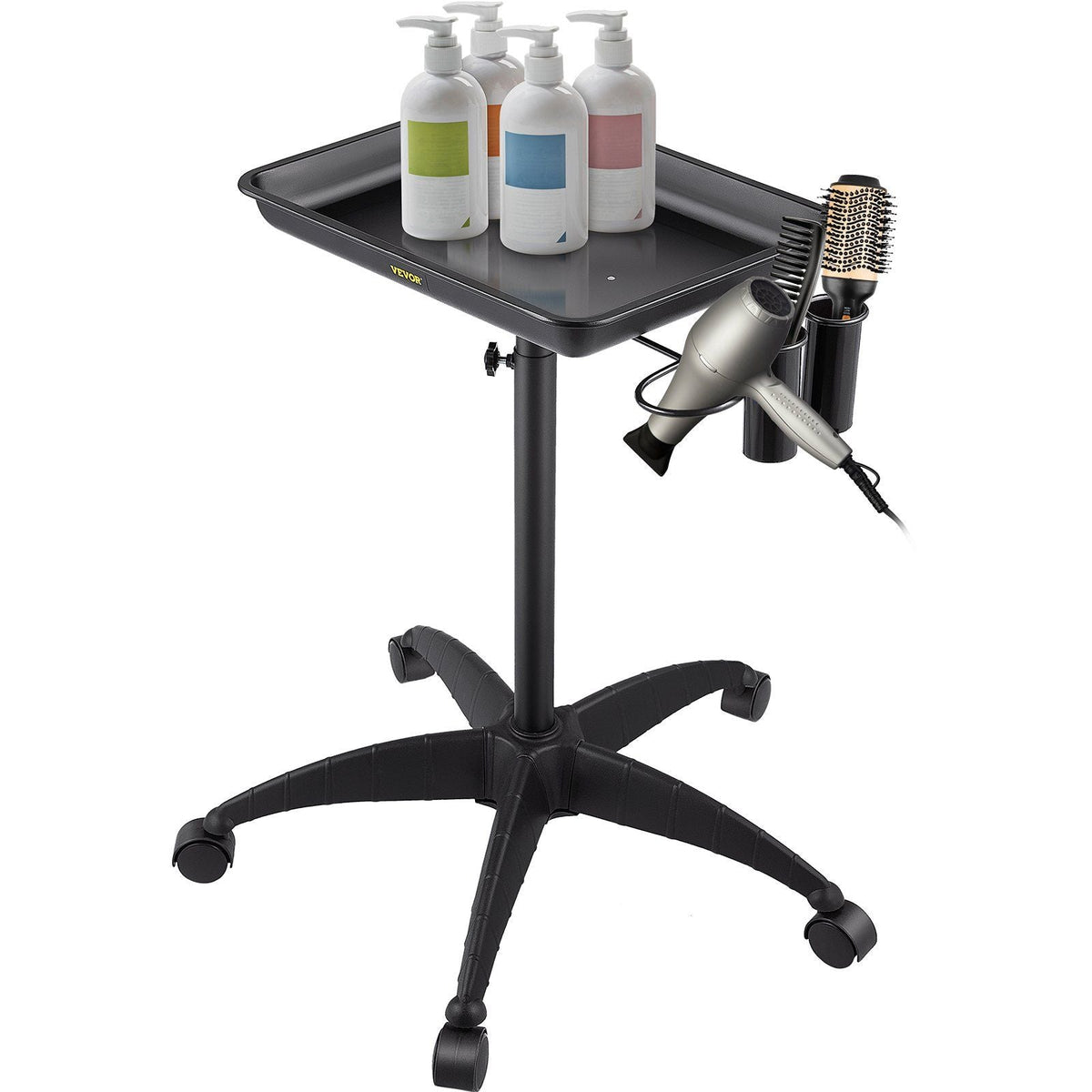 Mayo Stand Medical Tray, Height Adjustable Stainless Steel Salon Tray Easy Assemble Tattoo Cart Lab Tray with 2 Cups & 1 Metal Ring for SPA Clinic Personal Care Lab Hospital Dentistry, Black