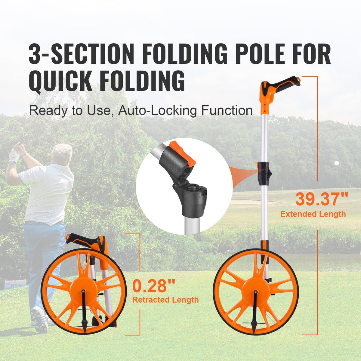 Measuring Wheel in Feet, 12.5 in Wheel Diameter, 39.37-15.75 in Telescoping Measure Wheel, Measurement 0-9,999Ft with Back Bag, Suitable for Lawn/Hard/Soft/Wood Road Measuring