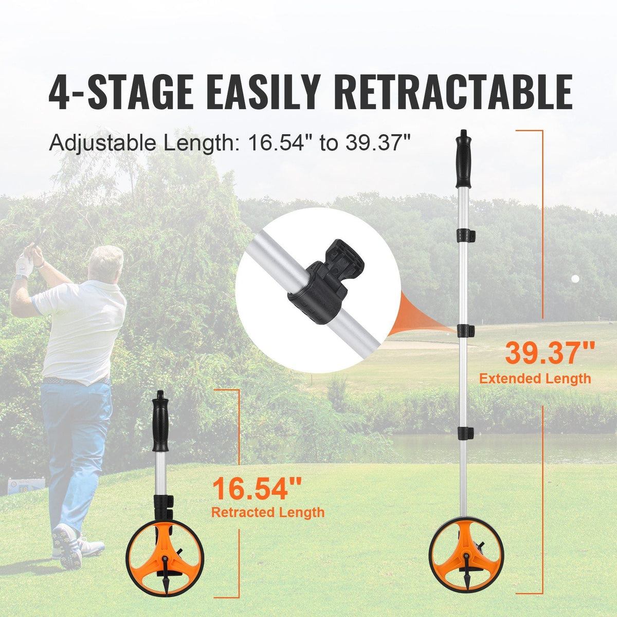 Measuring Wheel in Inches, 6.3 in Wheel Diameter, 39.37-16.53 in Telescoping Measure Wheel, Measurement 0-9,999m with Back Bag, Suitable for Lawn/Hard/Soft/Wood Road Measuring