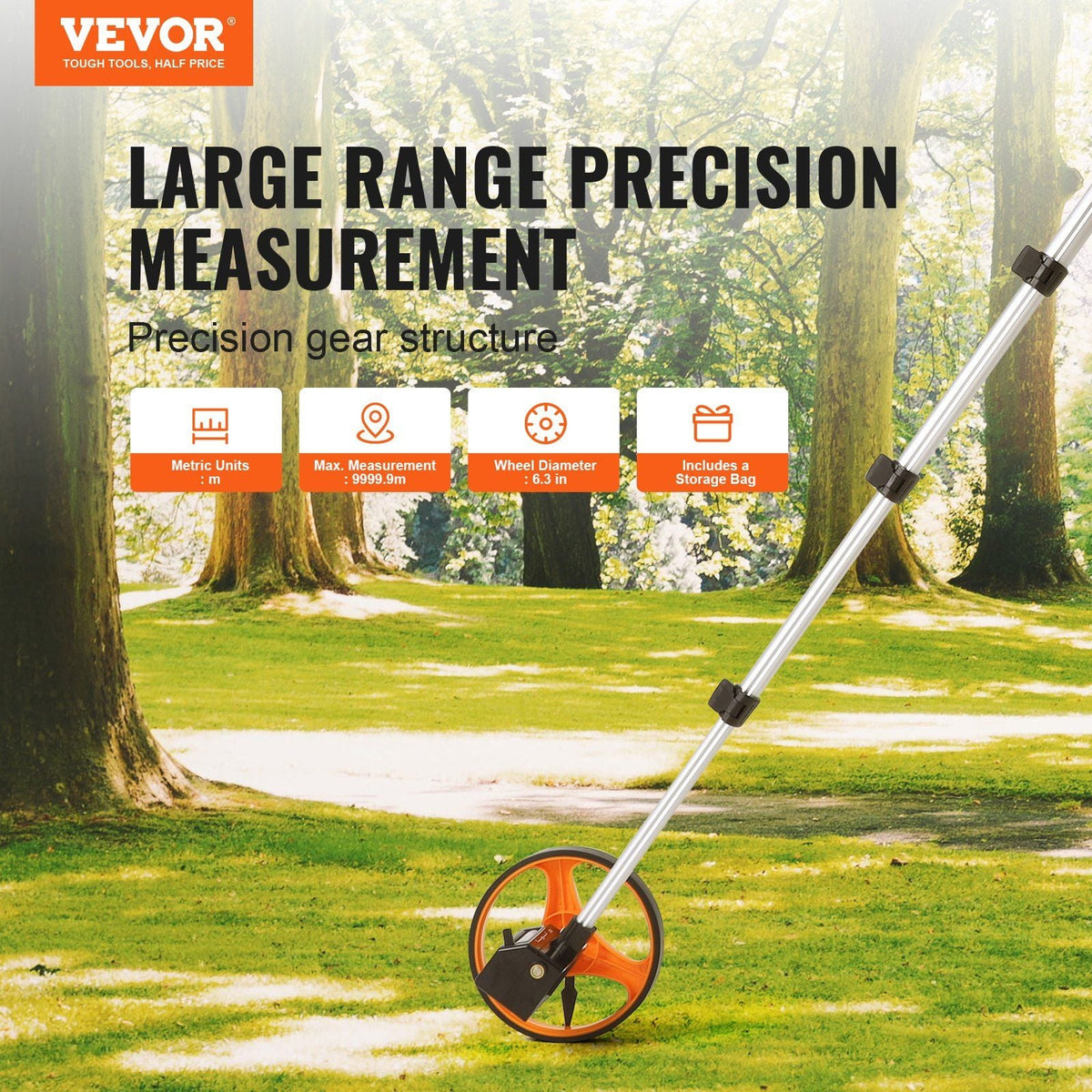 Measuring Wheel in Inches, 6.3 in Wheel Diameter, 39.37-16.53 in Telescoping Measure Wheel, Measurement 0-9,999m with Back Bag, Suitable for Lawn/Hard/Soft/Wood Road Measuring