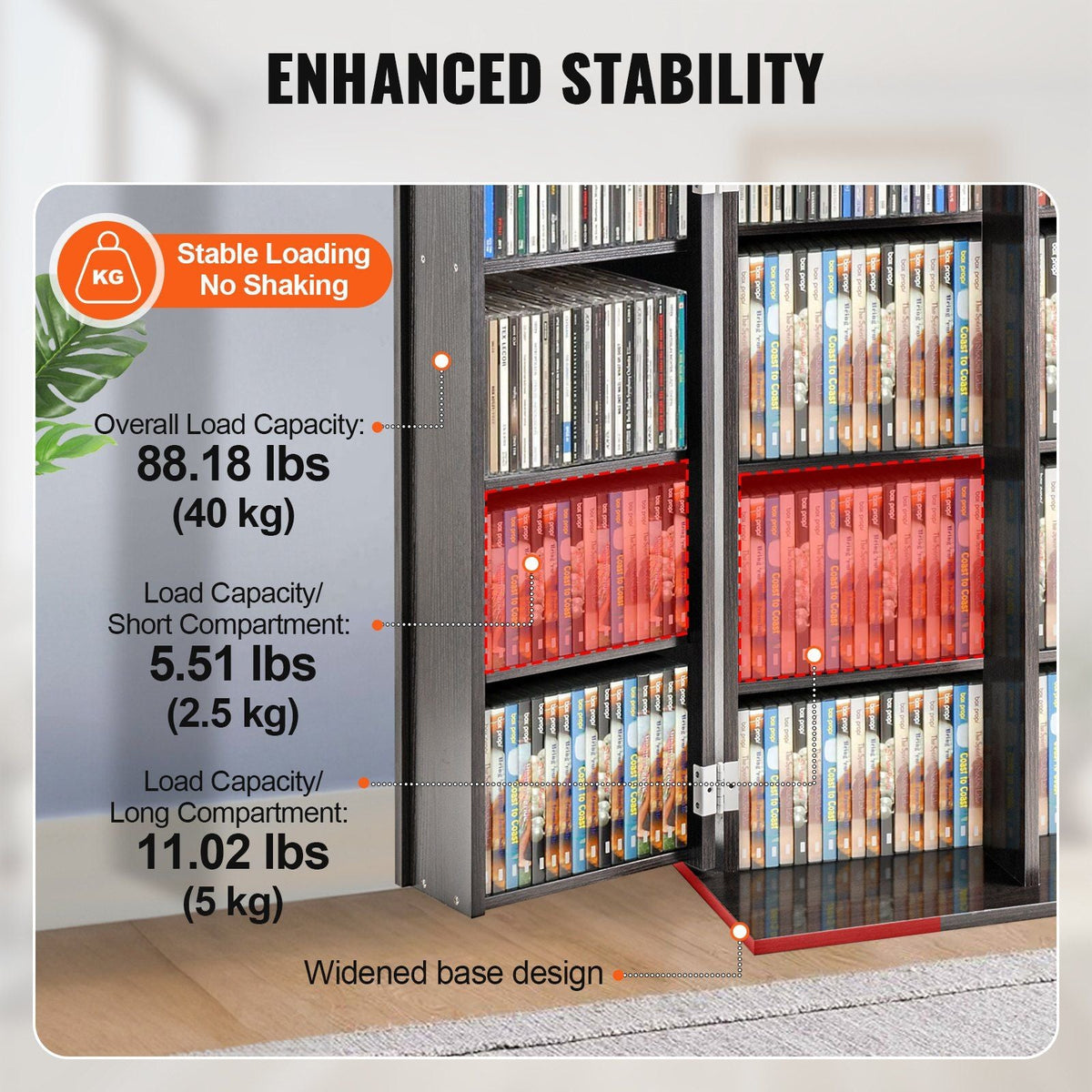 Media Storage Cabinet, 4-Layer DVD Shelf Holds 576 CDs, Adjustable CD Shelves 16 Compartments, Protects & Organizes Music, Movie, Video Games or Memorabilia Collections, Nut-brown
