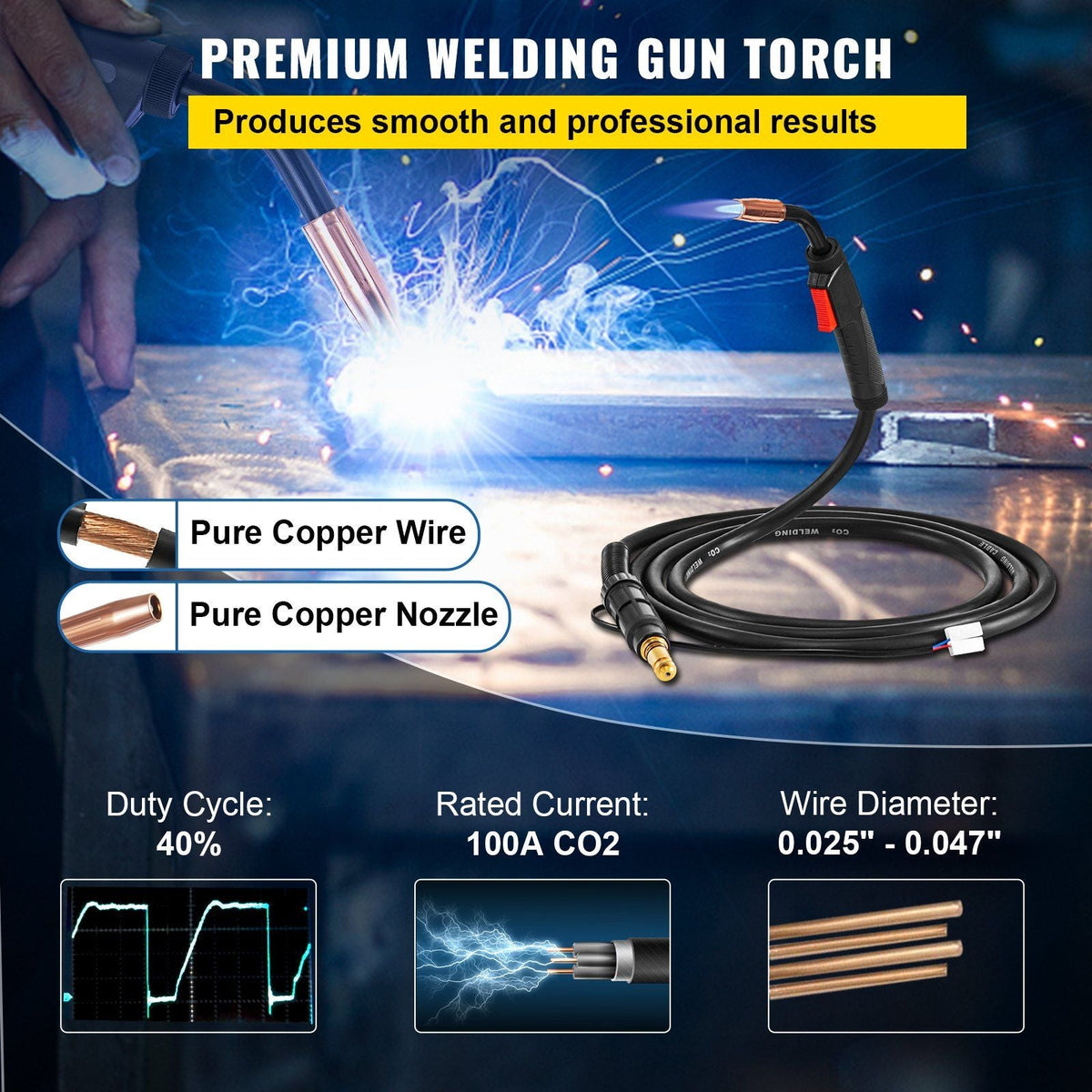 Mig Welding Gun 150Amp 11.5Ft, fit for Lincoln Welding Torch Stinger Replacement fit for Lincoln Magnum 100L (K530-5) fit 0.025 to 0.45 Inch Wire
