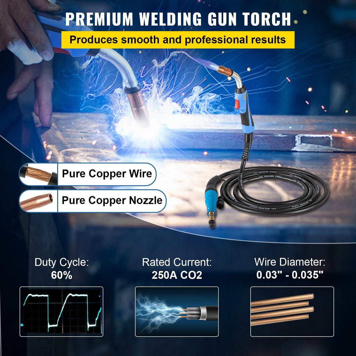 Mig Welding Gun 250Amp 15Ft, fit for Torch Welder Gun Miller Welding Gun M-25 Welding Torch Stinger Replacement fit for Miller M-25 Part Number 169598 fit 0.030"-0.035" Wire