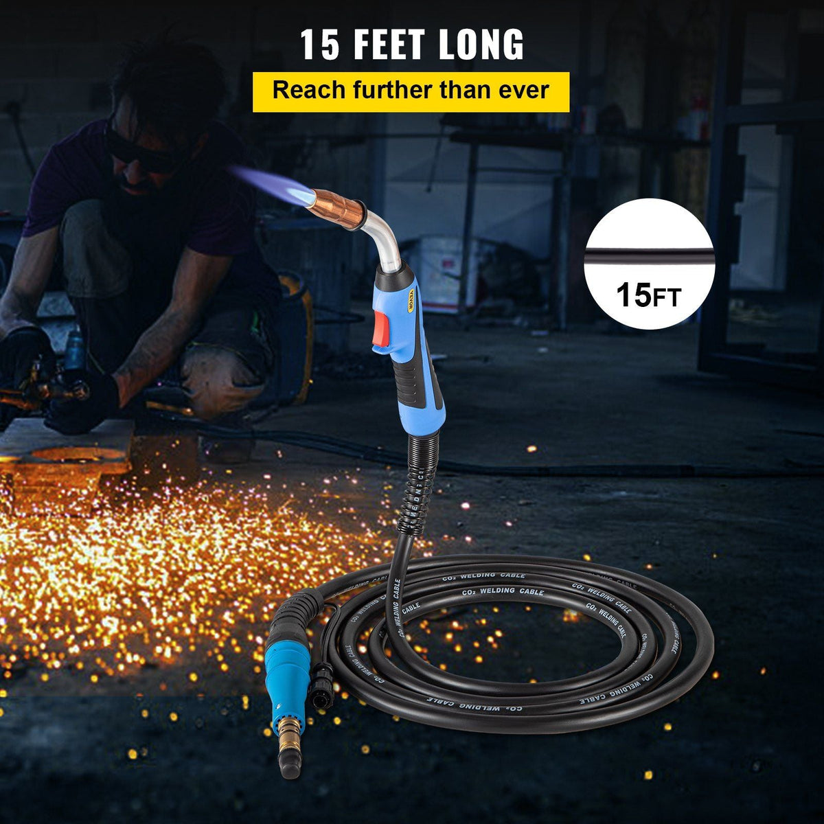 Mig Welding Gun 250Amp 15Ft, fit for Torch Welder Gun Miller Welding Gun M-25 Welding Torch Stinger Replacement fit for Miller M-25 Part Number 169598 fit 0.030"-0.035" Wire