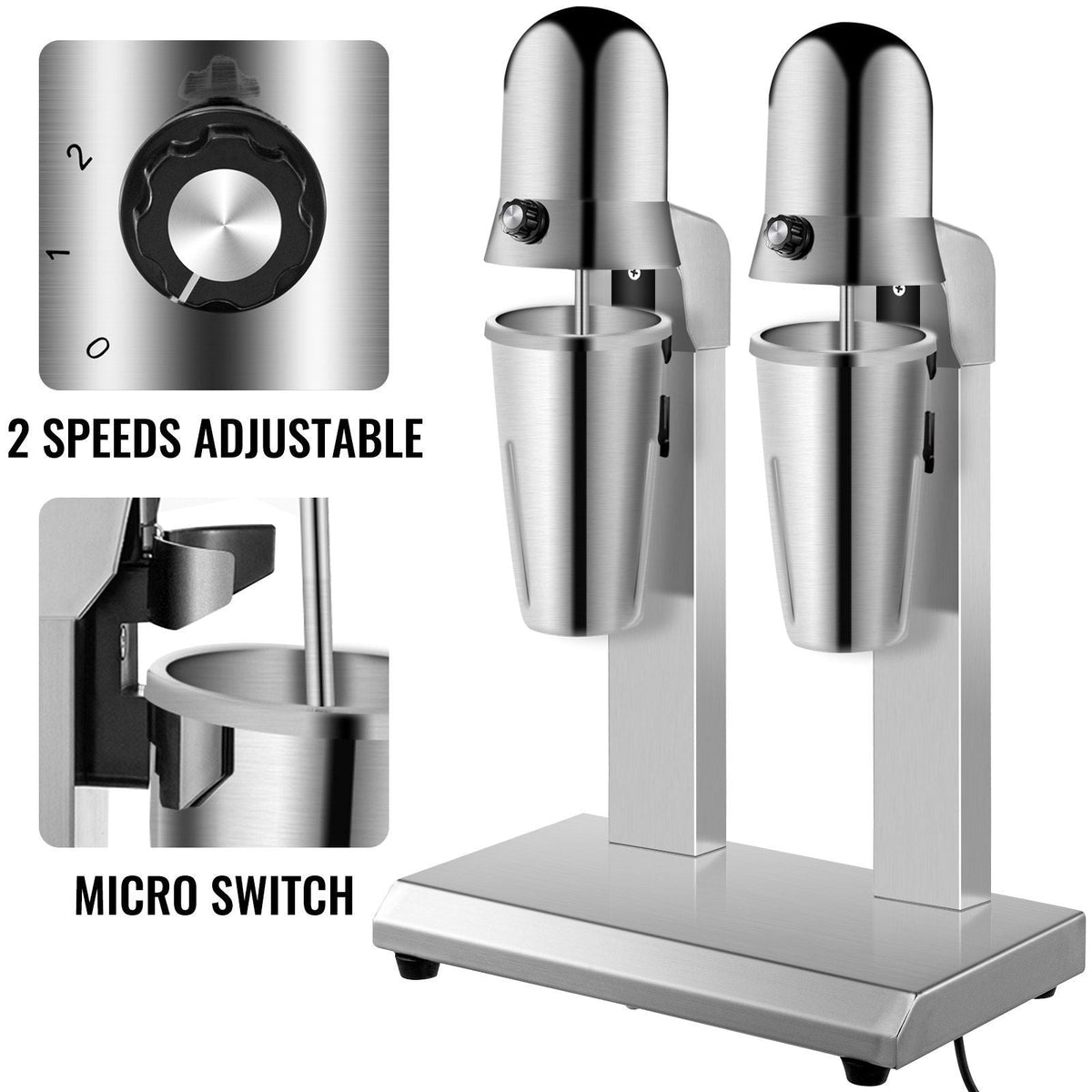 Milkshake Maker, Double-Head Milkshake Machine, 560W Milkshake Mixer, Malt Maker with 800ml Cups (Stainless Steel/PC), 2-Speed Electric Milk Shake Machine, 36000RPM Drink Mixer, Stainless Steel