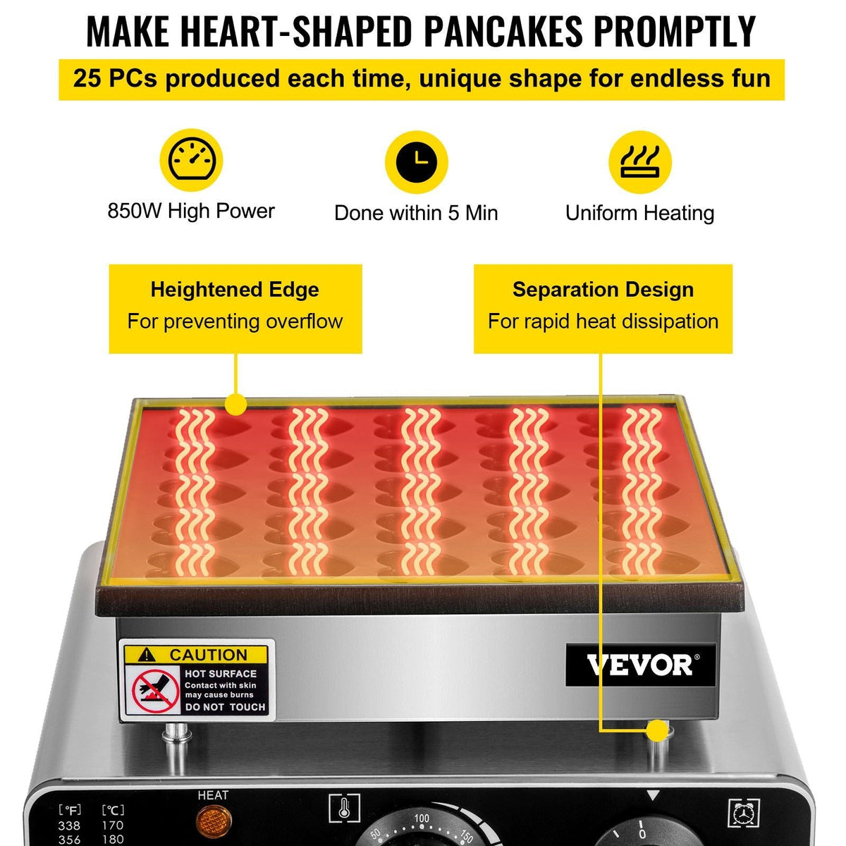Mini Dutch Pancake Maker, Heart-Shaped Dutch Pancake Machine, 25PCs Pancake Maker Electric Commercial, 850W Mini Pancake Maker, 110V Proffertjes Muffin Waffle Maker for Kitchen Bakery Snack Bar