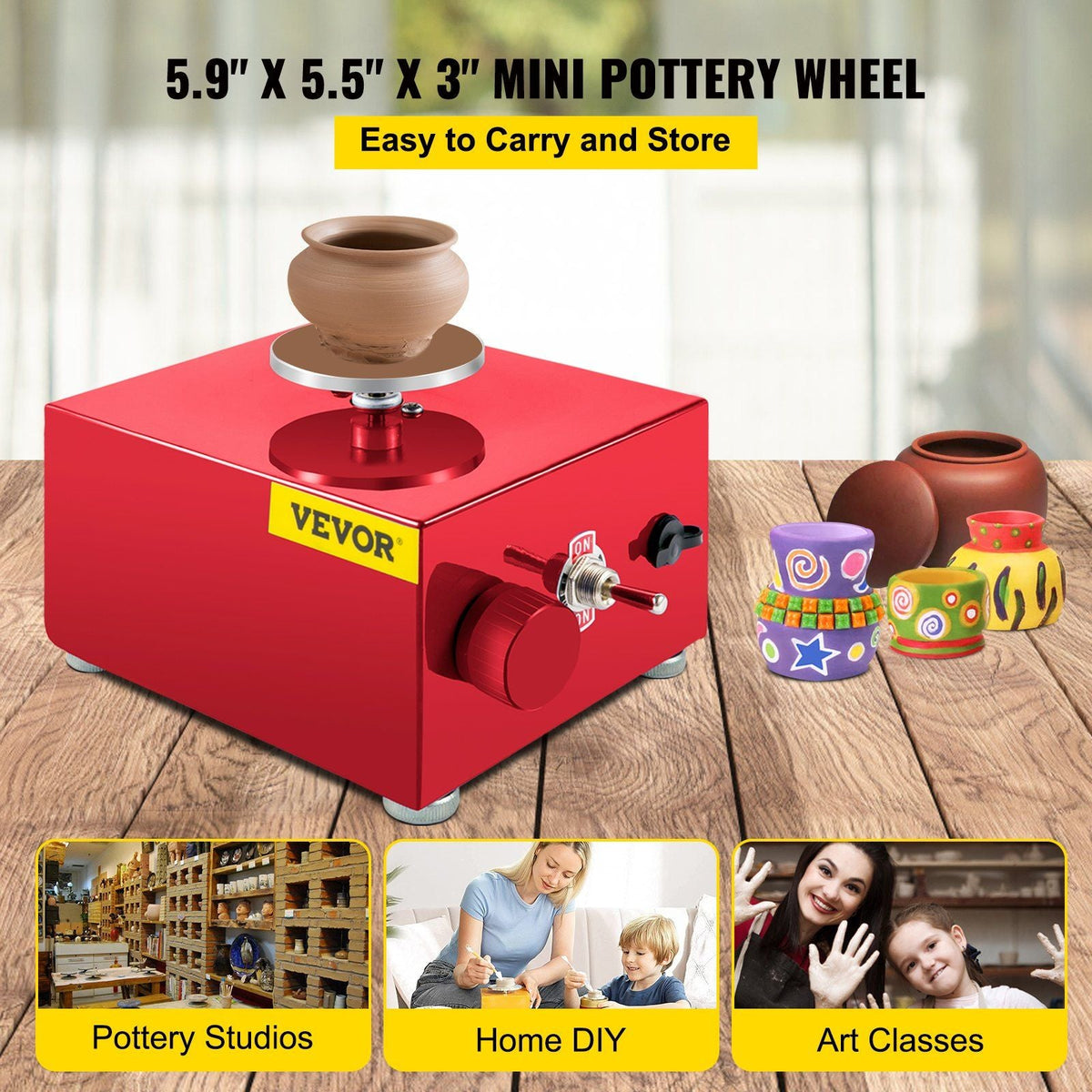 Mini Pottery Wheel 30W Ceramic Wheel Adjustable Speed Clay Machines Electric Sculpting Kits with 3 Turntables Trays and 16pcs Tools for Art Craft Work Molding Gift and Home DIY