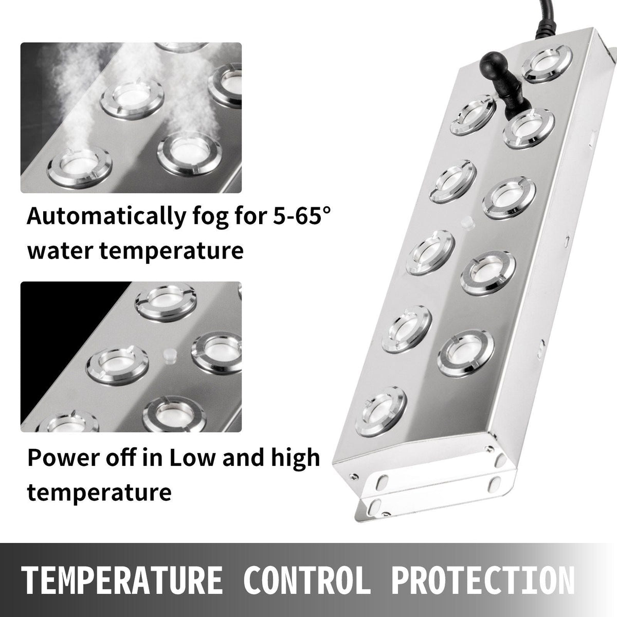 Mist Maker Fogger 10 Head Ultrasonic Mist Fogger with Waterproof Power Supply Ultrasonic Fogger Humidifier Stainless Steel Pond Mister Fogger 5kg/h