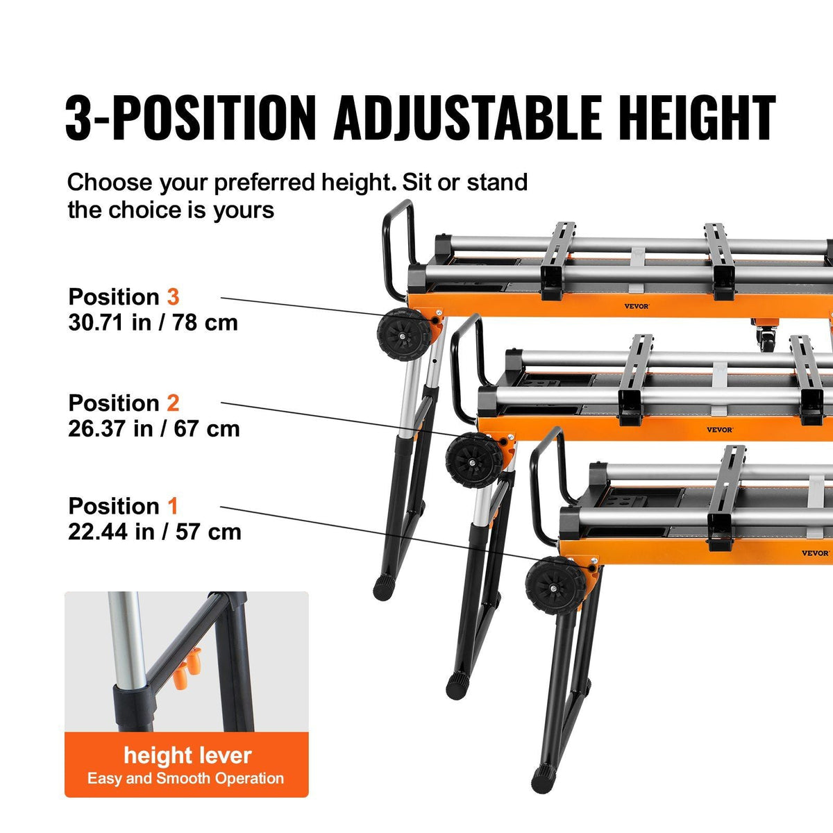 Miter Saw Stand, 42in Collapsible Rolling Miter Saw Stand with Onboard Outlets, 5-in-1 Detachable Miter Saw Stand, Height Adjustable, 330lbs Load Capacity for Scaffold/Dolly/Creeper/Platform