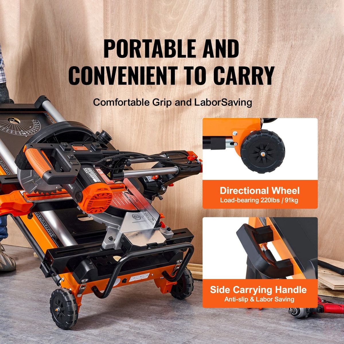 Miter Saw Stand, 42in Collapsible Rolling Miter Saw Stand with Onboard Outlets, 5-in-1 Detachable Miter Saw Stand, Height Adjustable, 330lbs Load Capacity for Scaffold/Dolly/Creeper/Platform