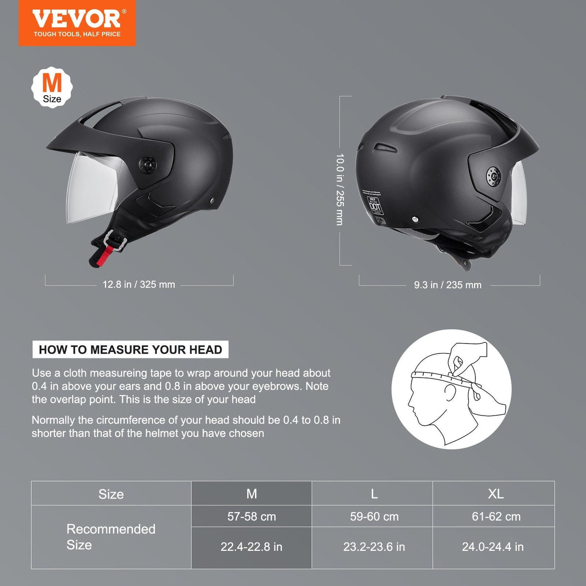 Motorcycle Helmet, 3/4-Face, Smart Street ABS & High Density Helmet with Bluetooth Slot & Interchangeable Lens, DOT Approved Comfortable Motocross Helmet, Fit for Youth & Adults