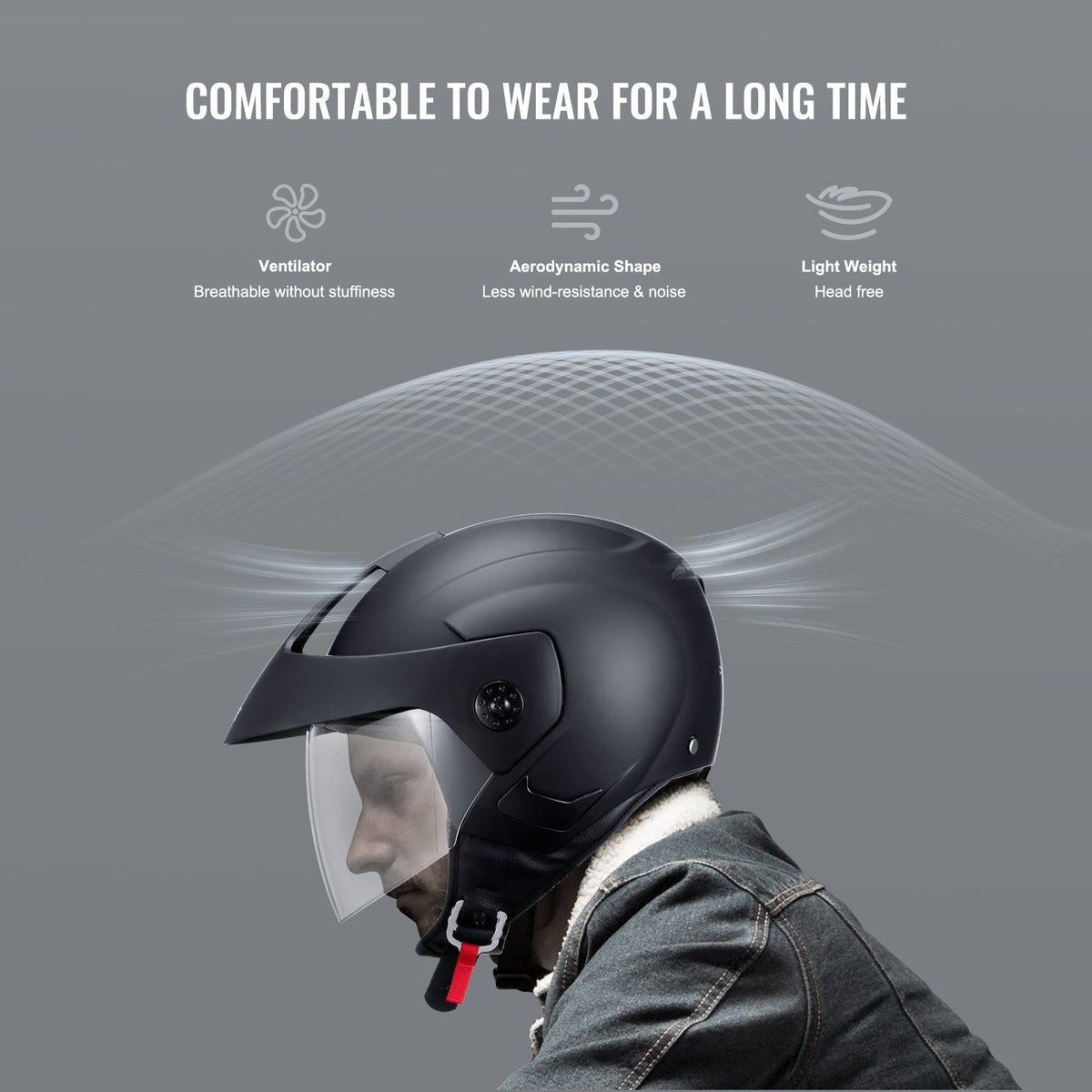 Motorcycle Helmet, 3/4-Face, Smart Street ABS & High Density Helmet with Bluetooth Slot & Interchangeable Lens, DOT Approved Comfortable Motocross Helmet, Fit for Youth & Adults