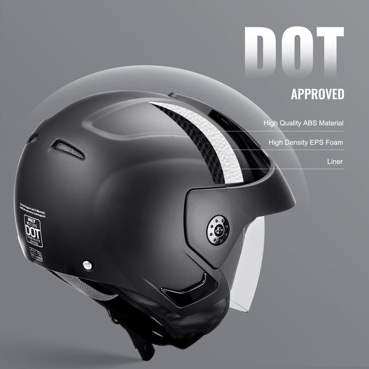 Motorcycle Helmet, 3/4-Face, Smart Street ABS & High Density Helmet with Bluetooth Slot & Interchangeable Lens, DOT Approved Comfortable Motocross Helmet, Fit for Youth & Adults