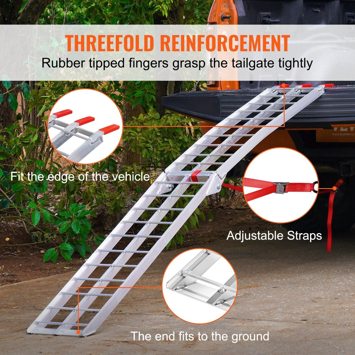 Motorcycle Ramps, 750lbs Folding Loading Ramps for Pickup Trucks Bed, Trailers Ramp with Load Straps for Motorcycle, Dirt Bike, UTV, Lawn Mower, Truck, Snowblower, Cargo Trailer, 89"L x 12"W,1Pc