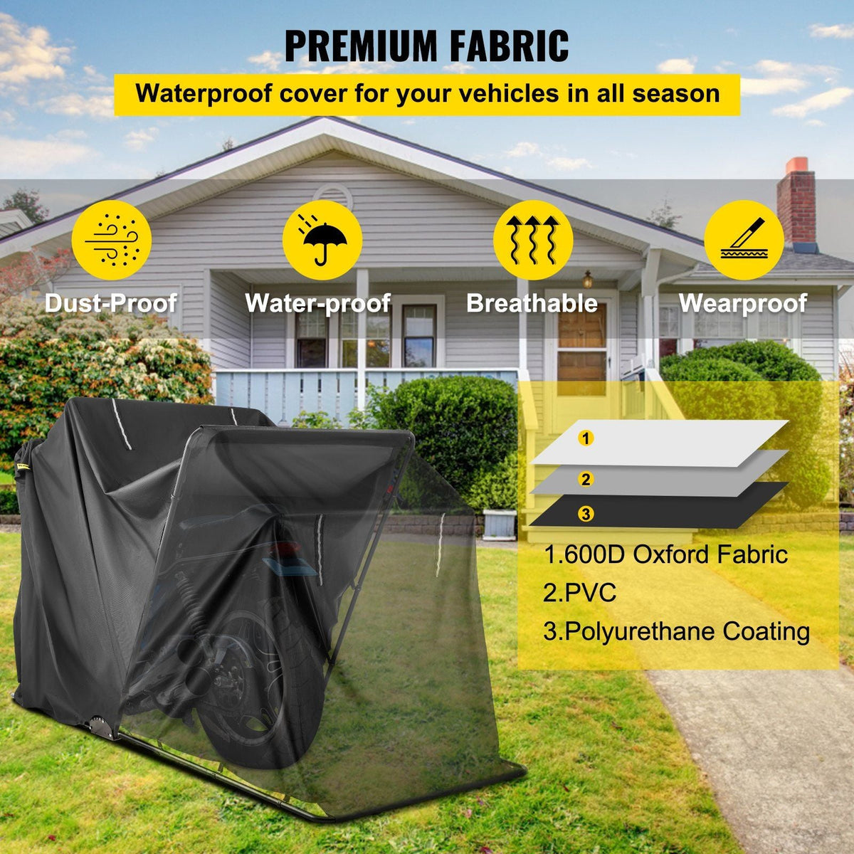 Motorcycle Shelter Shed Strong Frame Motorbike Garage Waterproof 106.3"x 41.3"x 61" Motorbike Cover Tent Scooter Shelter 120055 Hoods for Vehicles