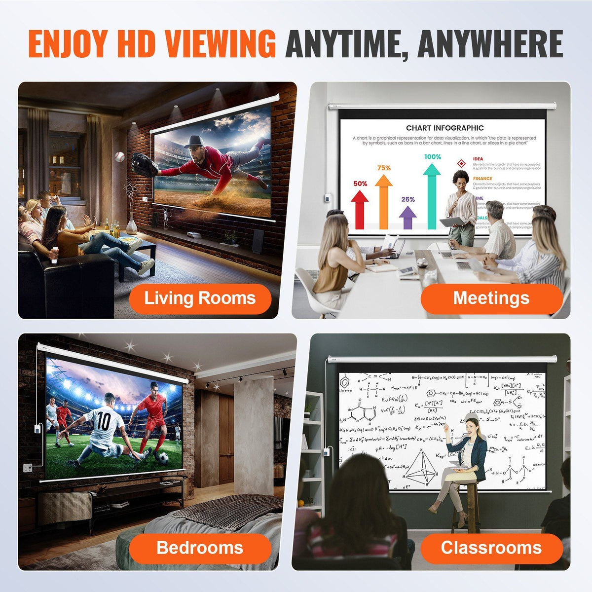 Motorized Projector Screen, 120 inch 16:9 4K 1080 HD Electric Projector Screen, Automatic Projection Screen with Remote Control, Wall Mount Movie Screen for Family Home Office Theater