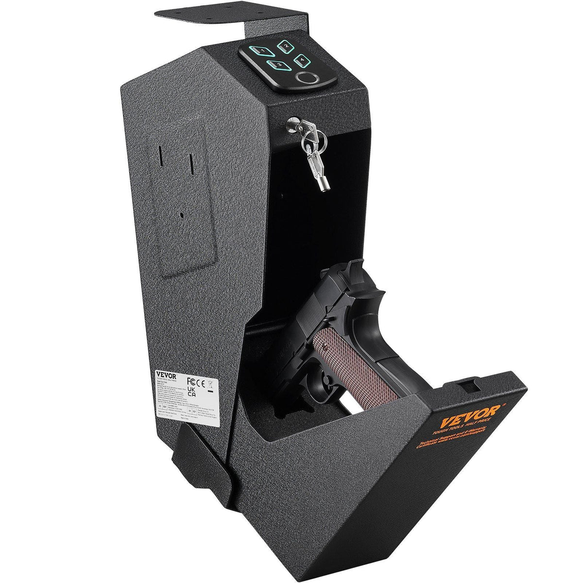 Mounted Gun Safe for Pistols, Biometric Gun Safe with Three Quick Access Ways of Fingerprints, Passwords and Keys, Handgun Safe for 1 Pistol for Home, Bedside, Nightstand, Wall