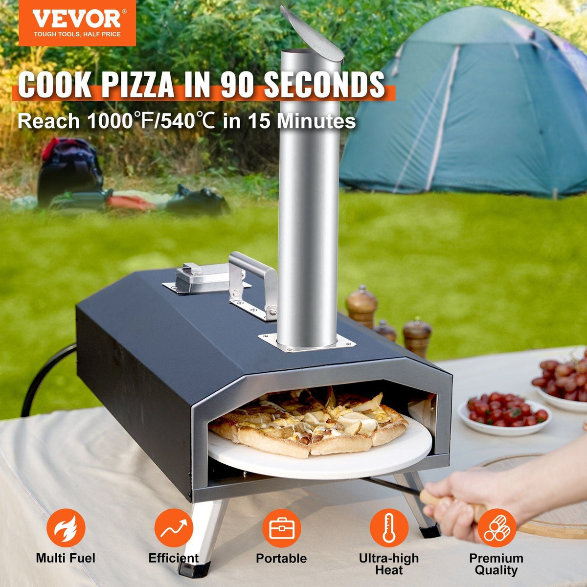 Multi-fuel Outdoor Pizza Oven, 12 inch Wood Fired & Gas Pizza Maker with Rotating Pizza Stone, Propane Pellet Dual Fuel Pizza Grill for Backyard, Portable Pizza Ovens for Outside, CSF Certified