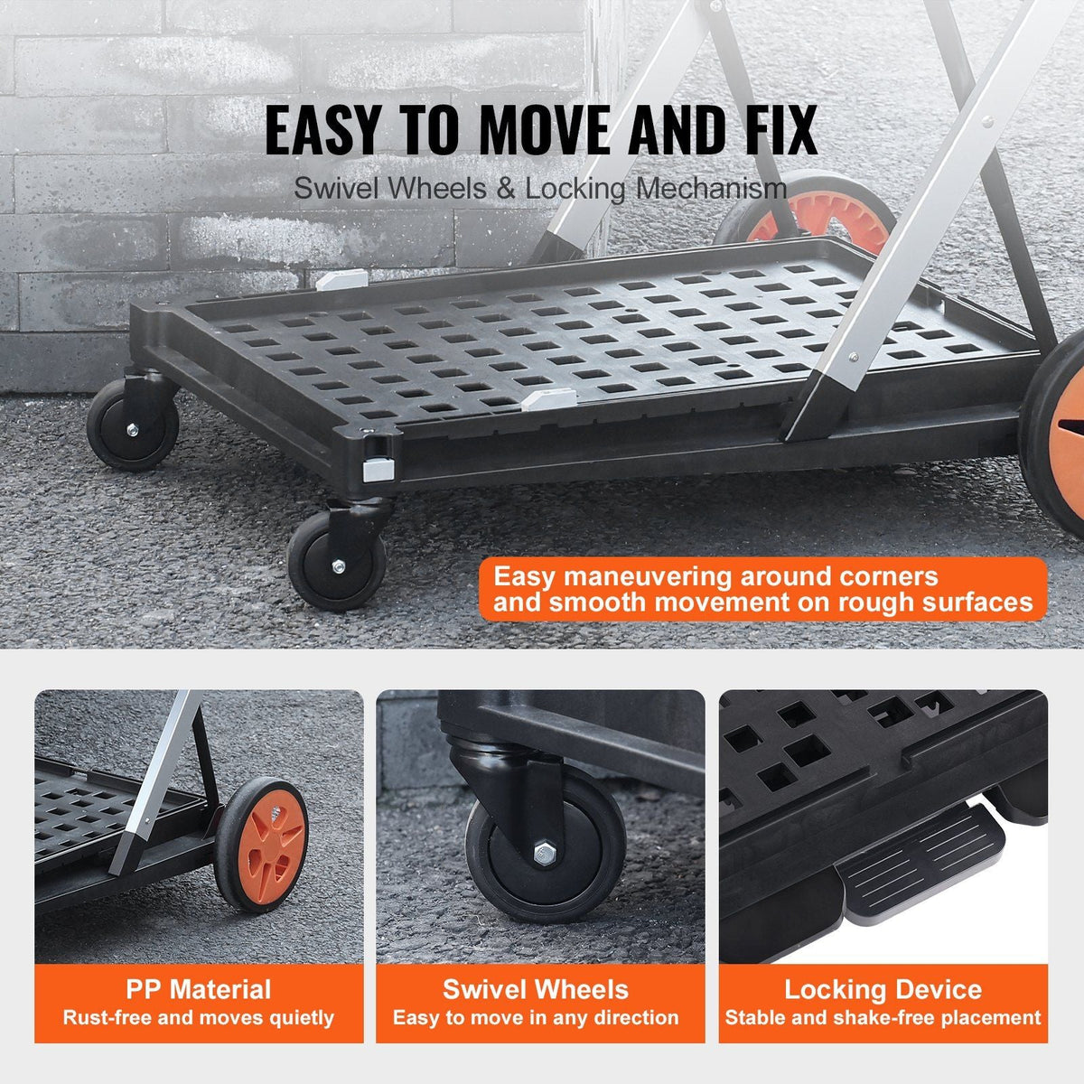 Multi Use Functional Collapsible Cart, 198 lbs Capacity 2-Tier Folding Shopping Cart with Wheels, Collapsible Utility Cart with Storage Crate, 2 in 1 Hand Truck for Grocery/Luggage/Moving/Office