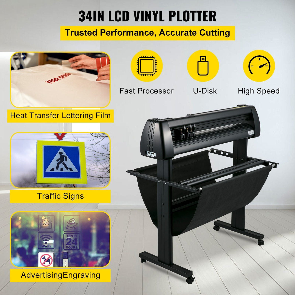 Off-line Vinyl Cutter Machine 870mm Vinyl Printer U-Disk, 34 inch Plotter Printer with Accessories & Floor Stand Vinyl Cutting Machine Adjustable Force and Speed for Sign Making Plotter Cutter