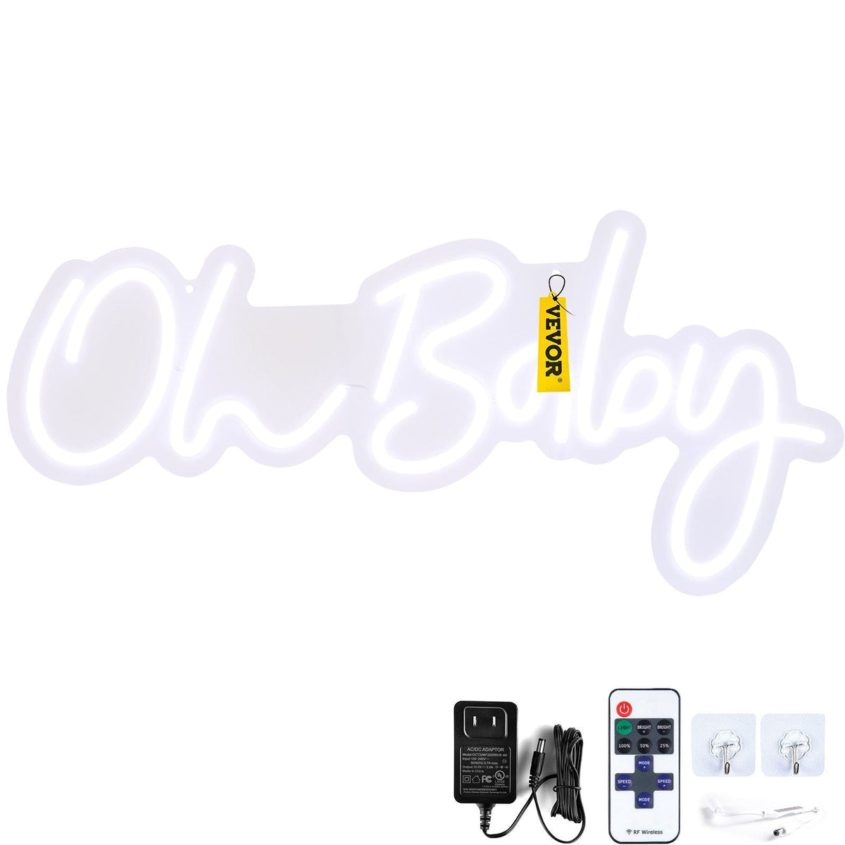 Oh Baby Neon Sign for Wall Decor, with Remote Control and Dimmable Switch for Baby Shower decorations, Birthday Party, Wedding Decor, 23.5x12 inches (White)