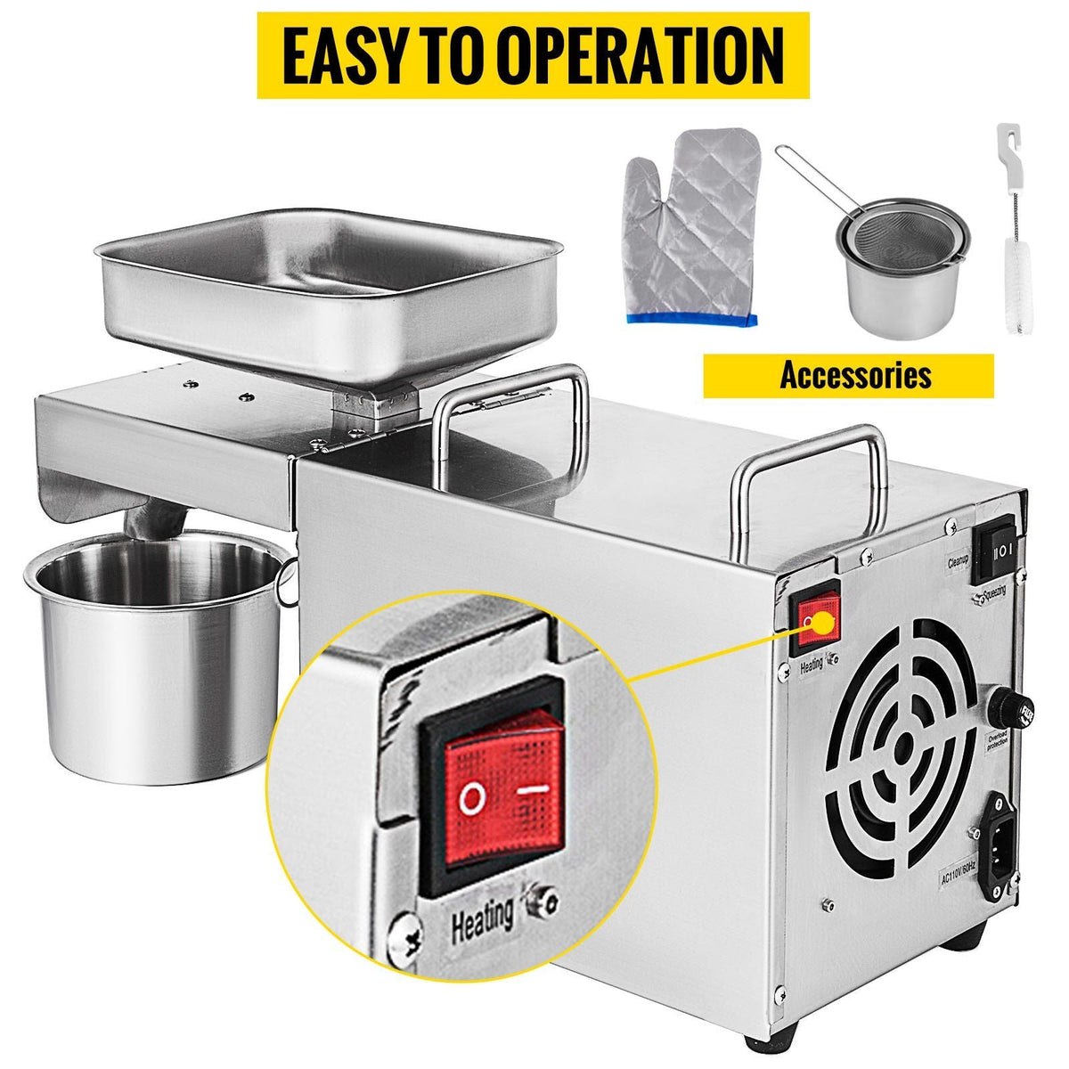 Oil Press Machine 750W Cold / Hot Press Automatic Oil Extractor Organic Oil Expeller Commercial Grade Stainless Steel Oil Press Machine
