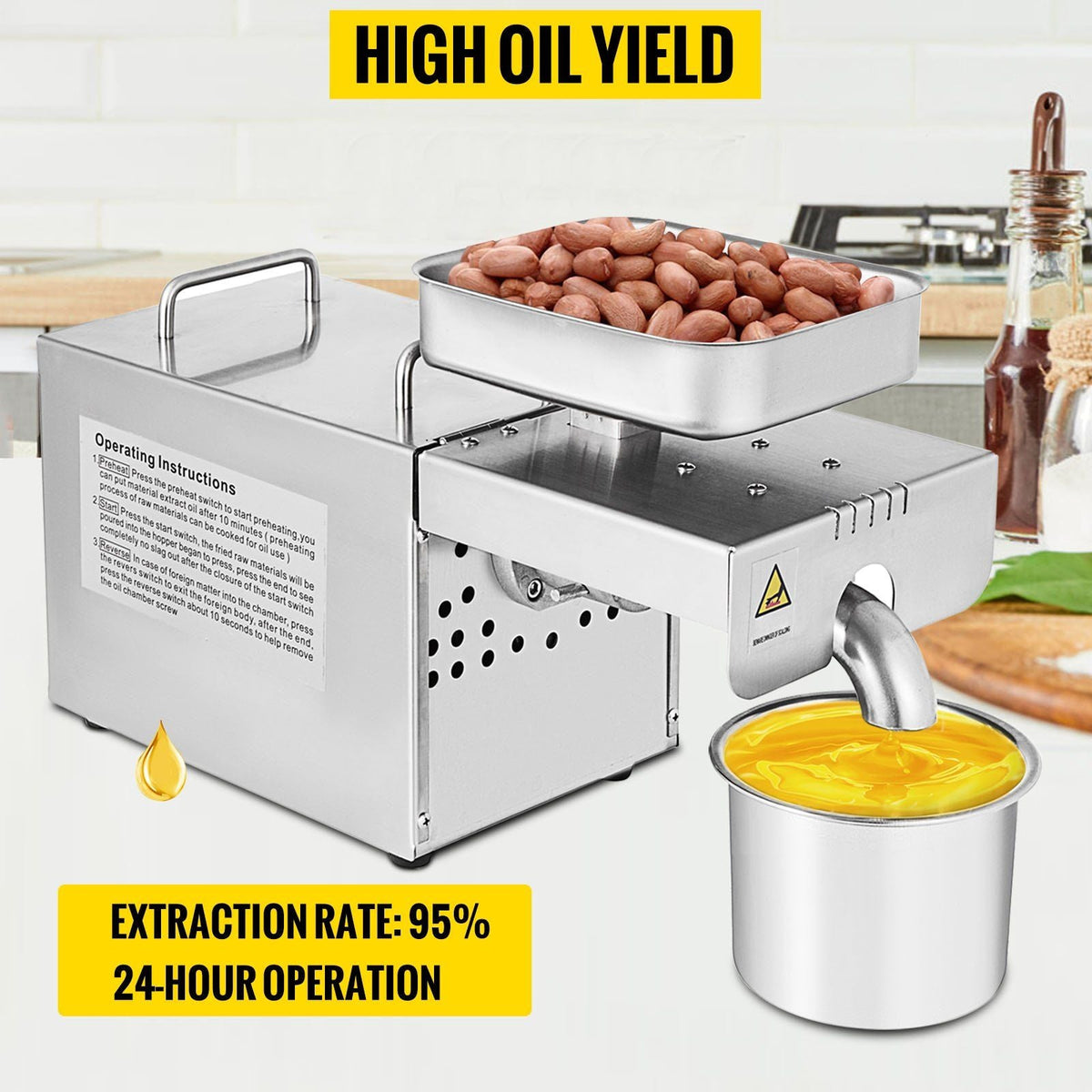 Oil Press Machine 750W Cold / Hot Press Automatic Oil Extractor Organic Oil Expeller Commercial Grade Stainless Steel Oil Press Machine