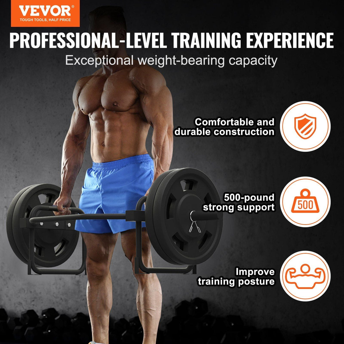 Olympic Trap Bar, 500 LBS Olympic Hex Barbell Trap Bar, 55.7" Squat Deadlift Barbell, 50mm Diameter Weight Lifting Strength Training Shrug Bar with Handle, Home Gym for Squats, Deadlifts, Shrugs