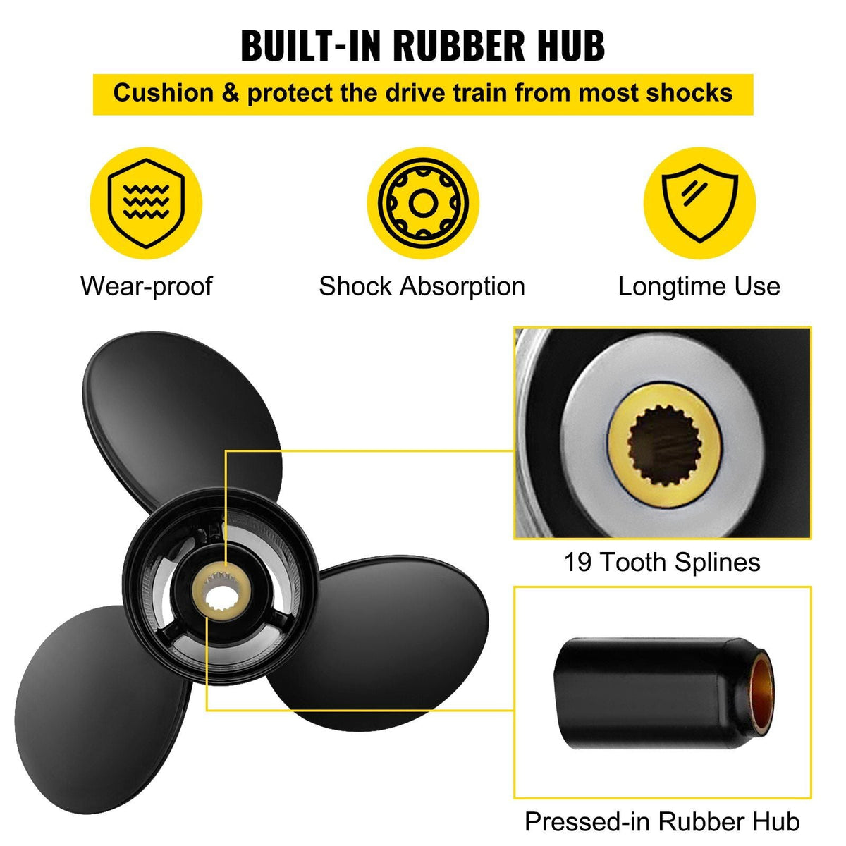 Outboard Propeller, Replace for OEM 3817470, 3 Blades 14\" x 23\" Pitch Aluminium Boat Propeller, Compatible with Volvo Penta SX Drive All Models, with 19 Tooth Splines, RH