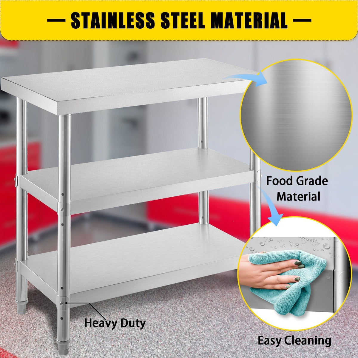 Outdoor Food Prep Table, 36x18x34 inch Commercial Stainless Steel Table, 2 Adjustable Undershelf BBQ Prep Table, Heavy Duty Kitchen Work Table, for Garage, Home, Warehouse, and Kitchen Silver