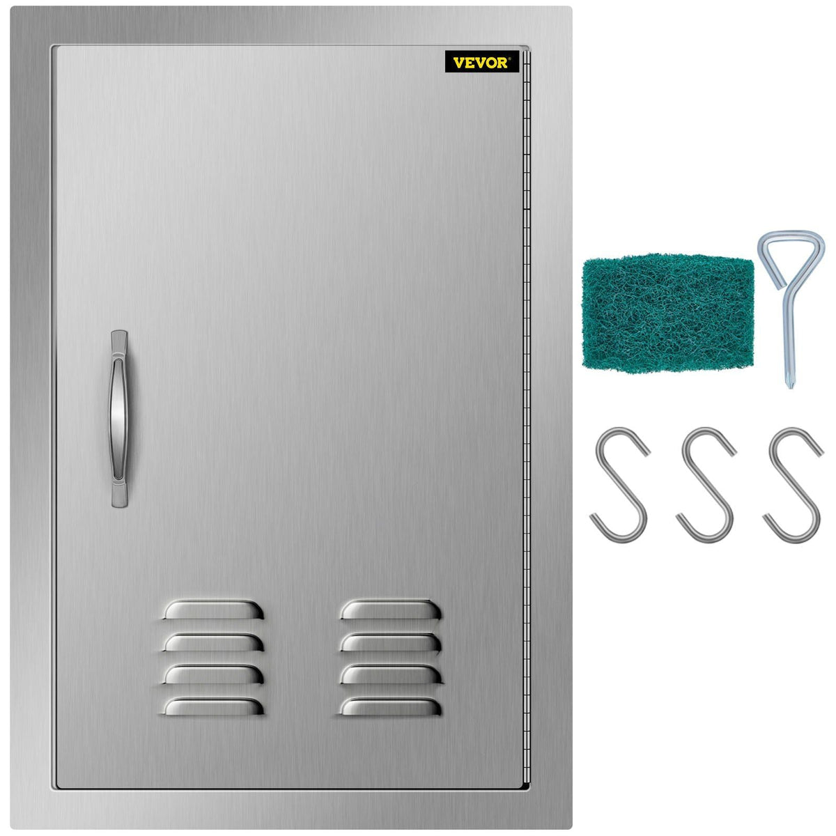 Outdoor Kitchen 14W x 20H Inch Wall Construction Stainless Steel Flush Mount for BBQ Island, 14inch x 20inch, Single Door with Vents