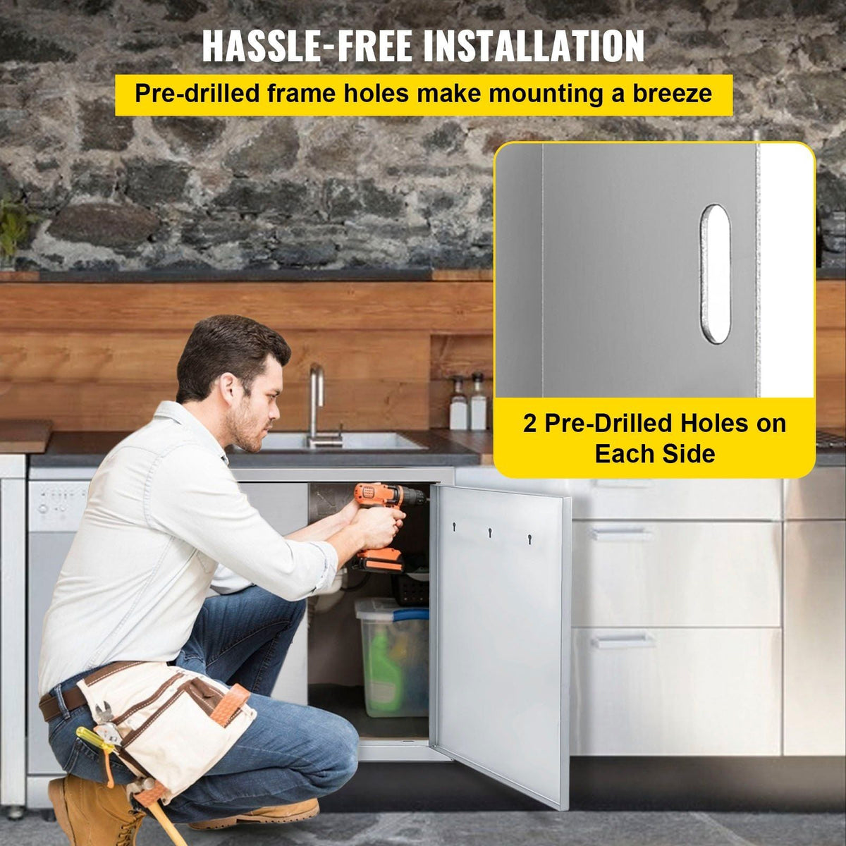 Outdoor Kitchen Access 30.5"X 21" Wall Construction Stainless Steel Flush Mount for BBQ Island, 30.5inch x 21inch, Double Door