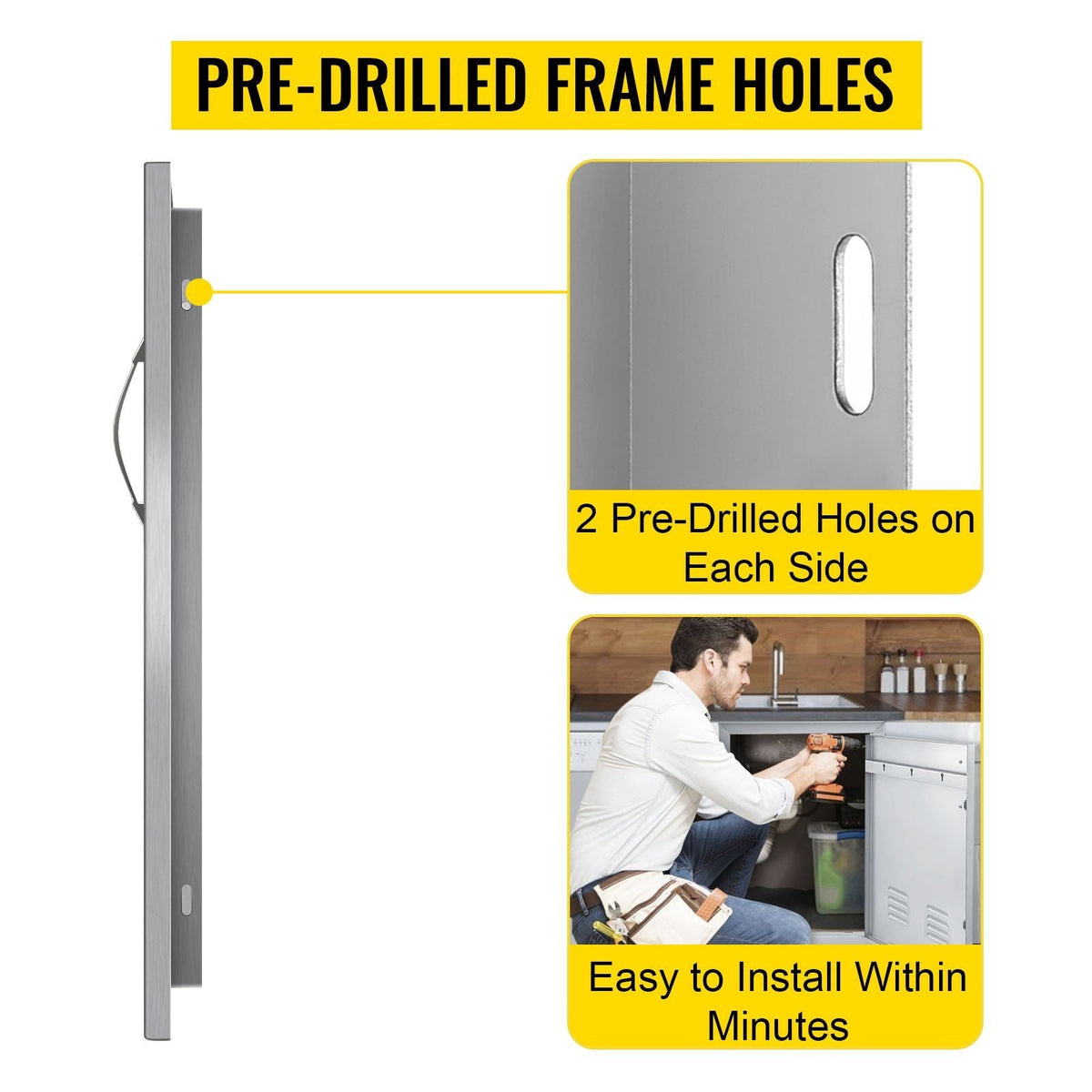 Outdoor Kitchen Access 34.5" x 19" Wall Construction Stainless Steel Flush Mount for BBQ Island, 34.5inch x 19inch, Double Door